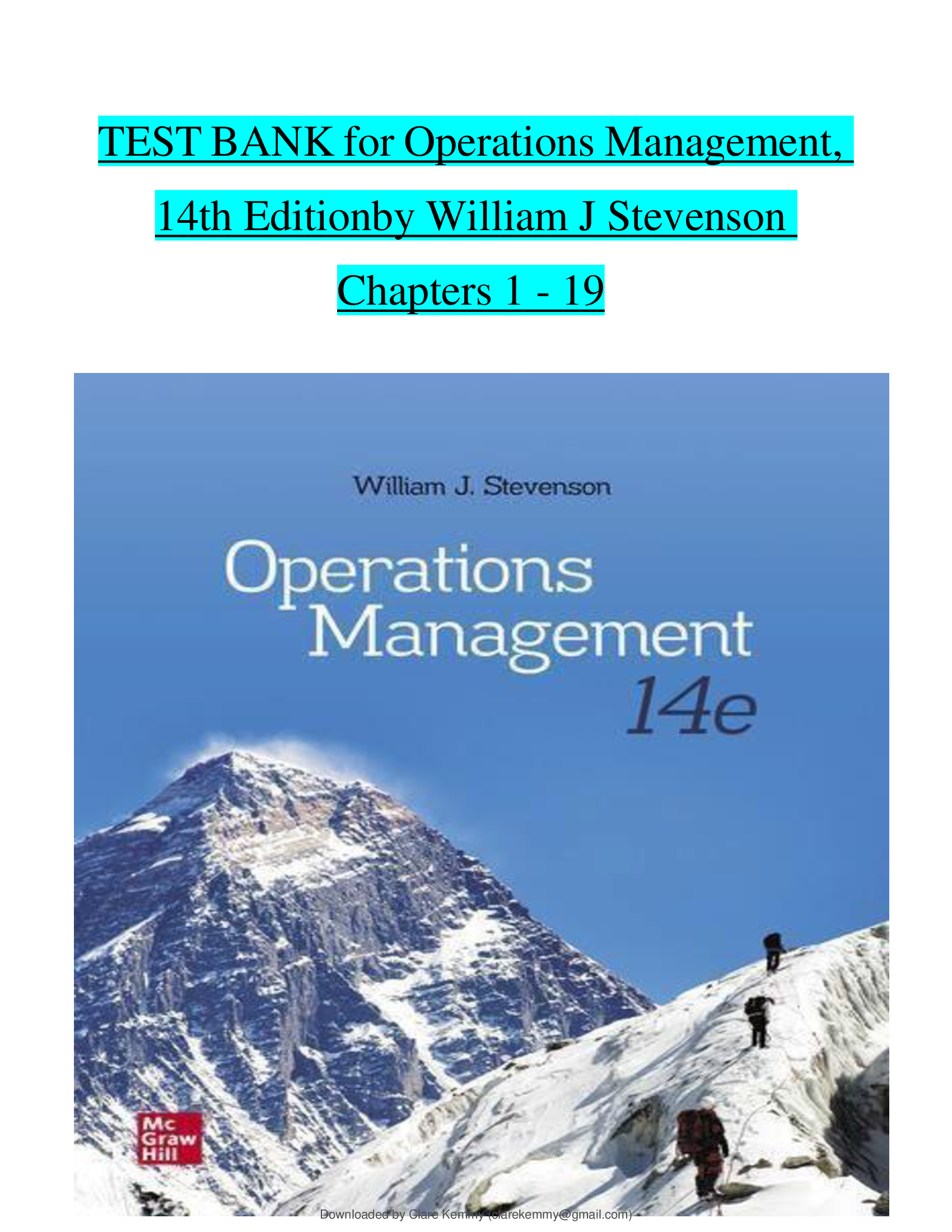 Test Bank for Operations Management, 14th Editionby William J Stevenson All Chapters