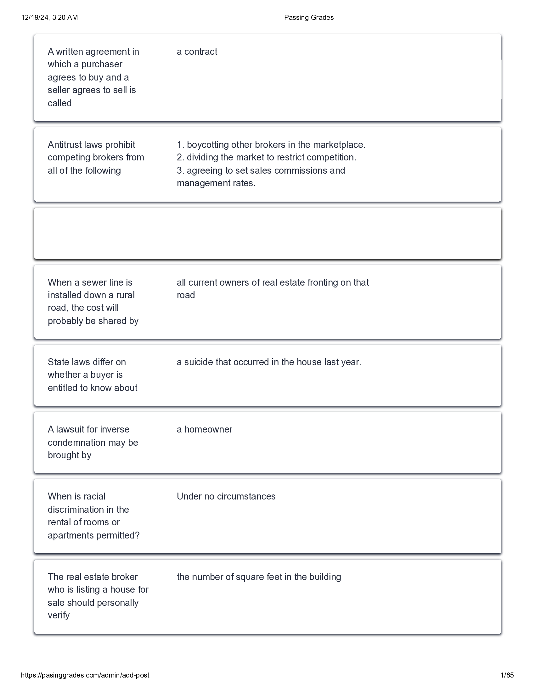 Study Guide, PSI National Exam for Real Estate Practice Questions and Answers