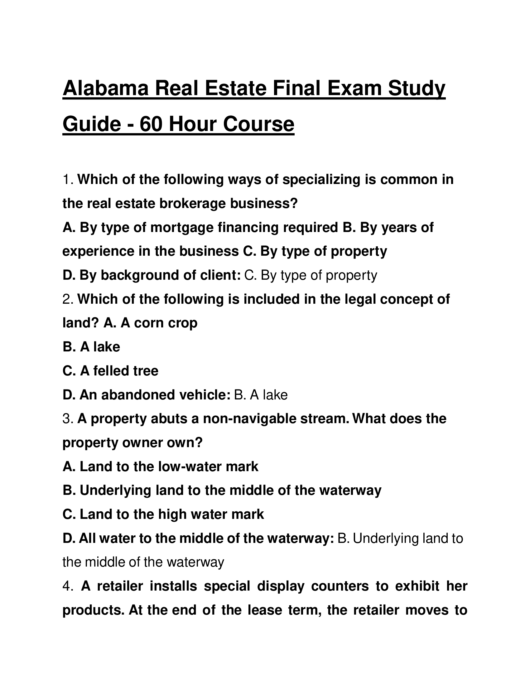 Alabama Real Estate Final Exam Study Guide - 60 Hour Course