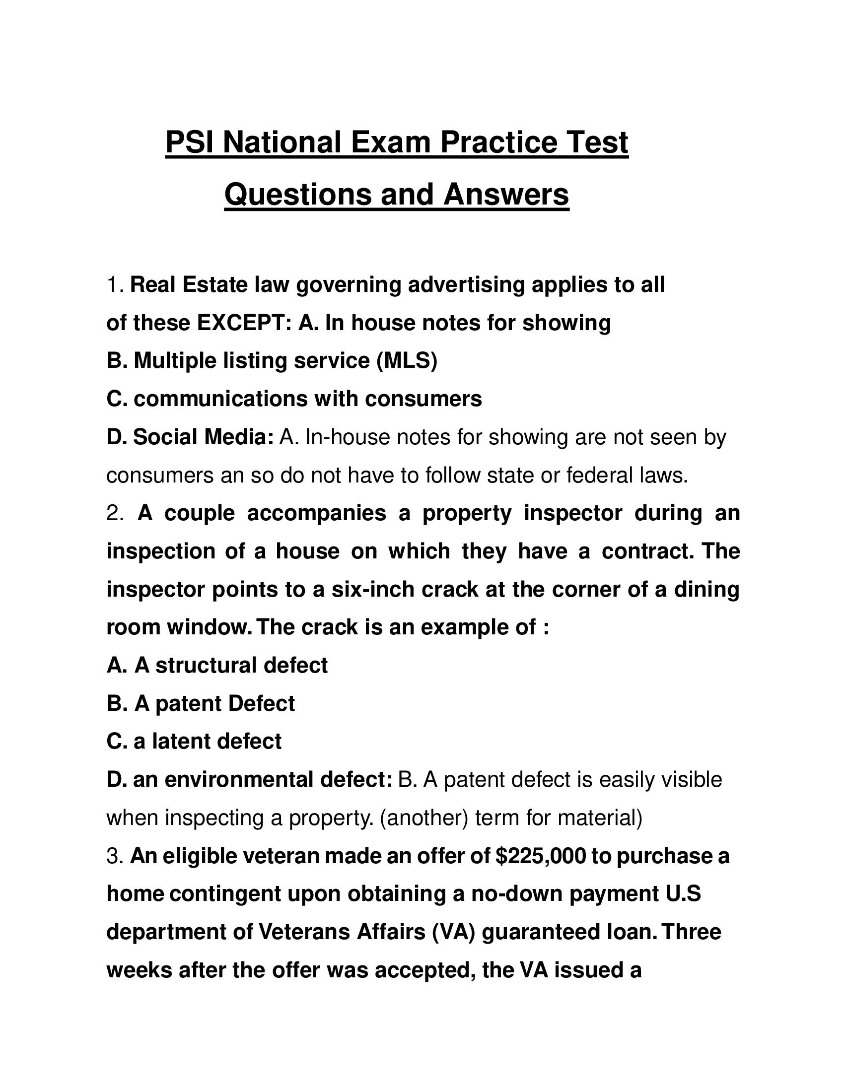 PSI National Exam Practice Test Questions and Answers