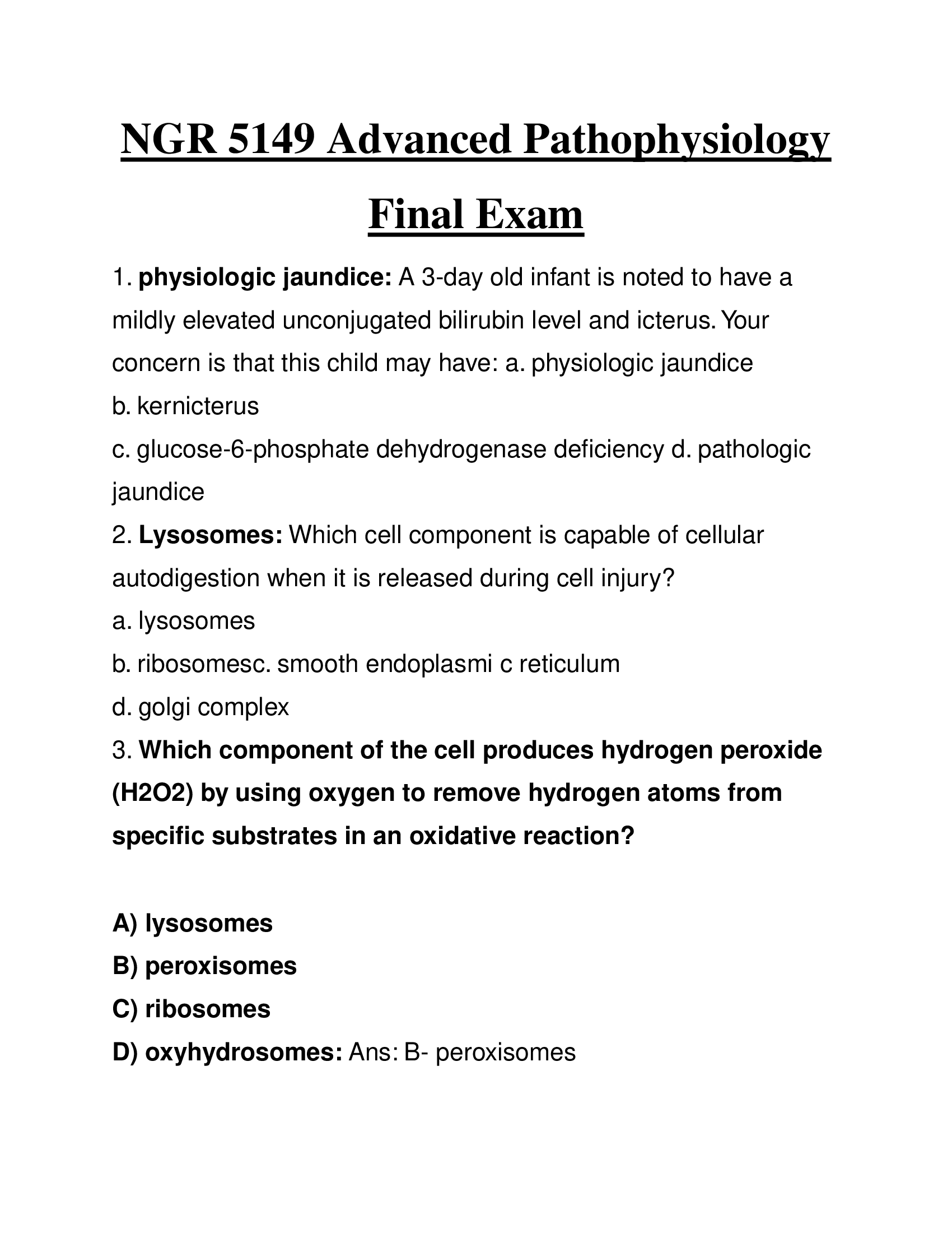 NGR 5149 Advanced Pathophysiology Final Exam