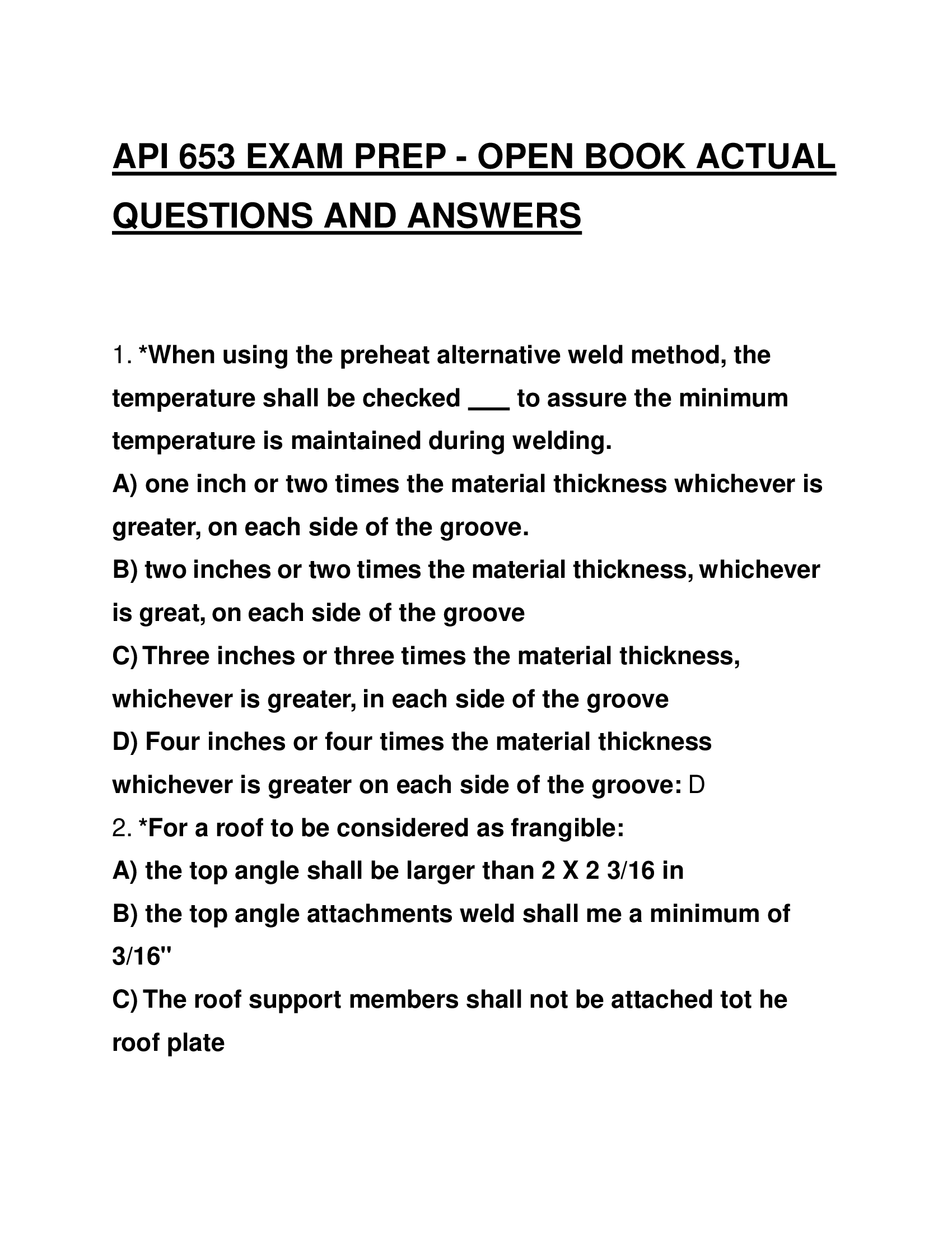 API 653 exam prep - Open Book Actual Questions and Answers
