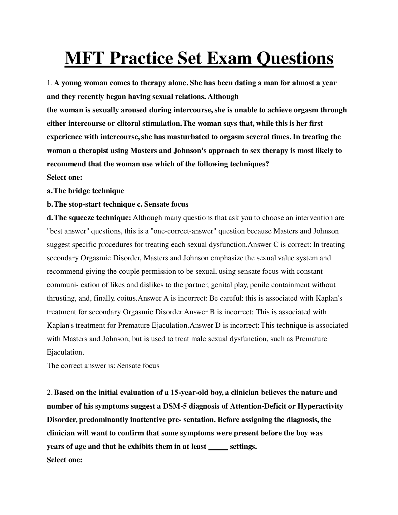 MFT National Exam Practice Set 2026 | 100 Realistic Case Study Q&A | Masters & Johnson Focus