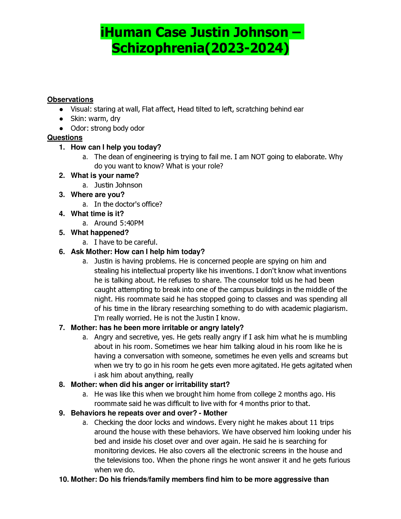iHuman Case Justin Johnson – Schizophrenia(2023-2024
