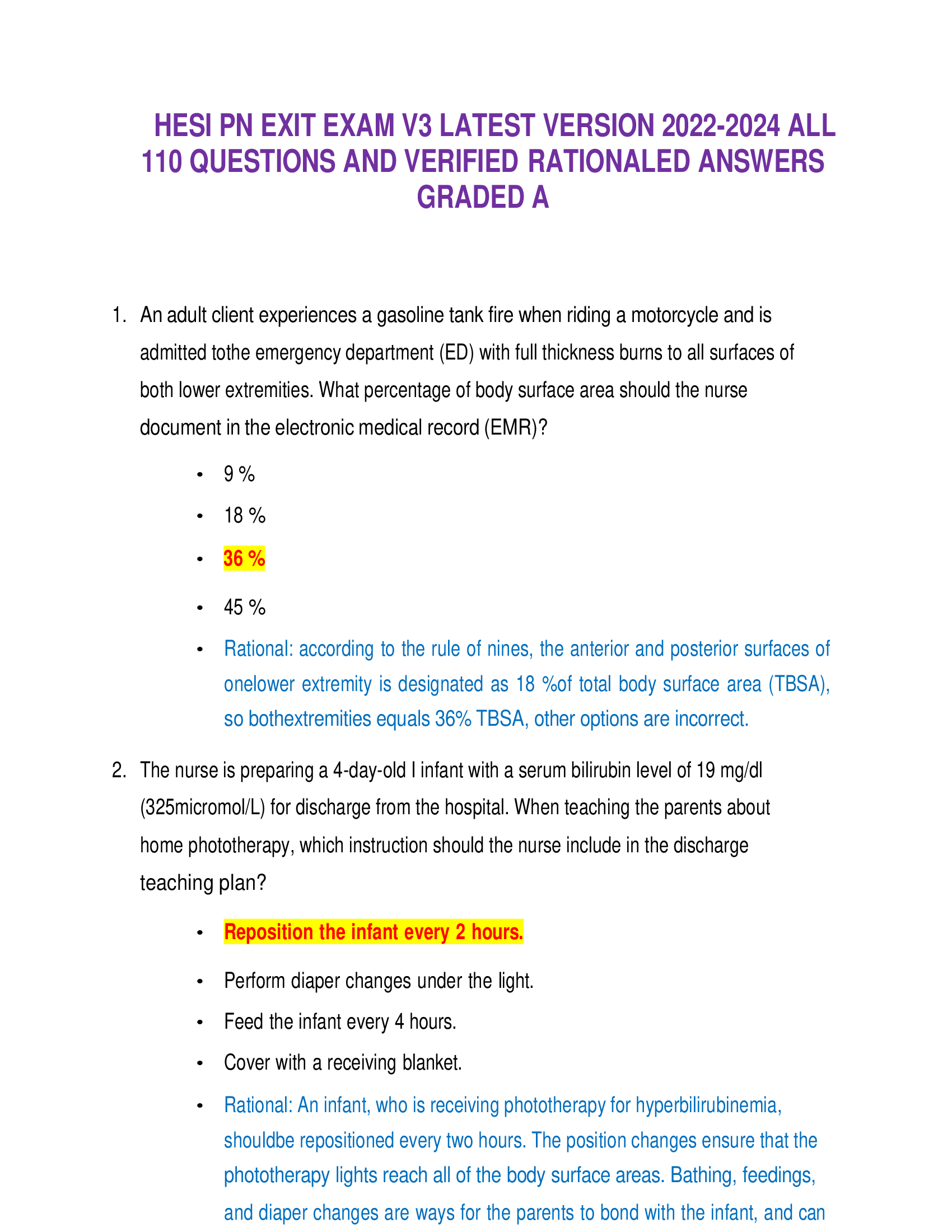 HESI PN EXIT EXAM V3 LATEST VERSION 2022-2024 ALL  110 QUESTIONS AND VERIFIED RATIONALED ANSWERS GRADED A