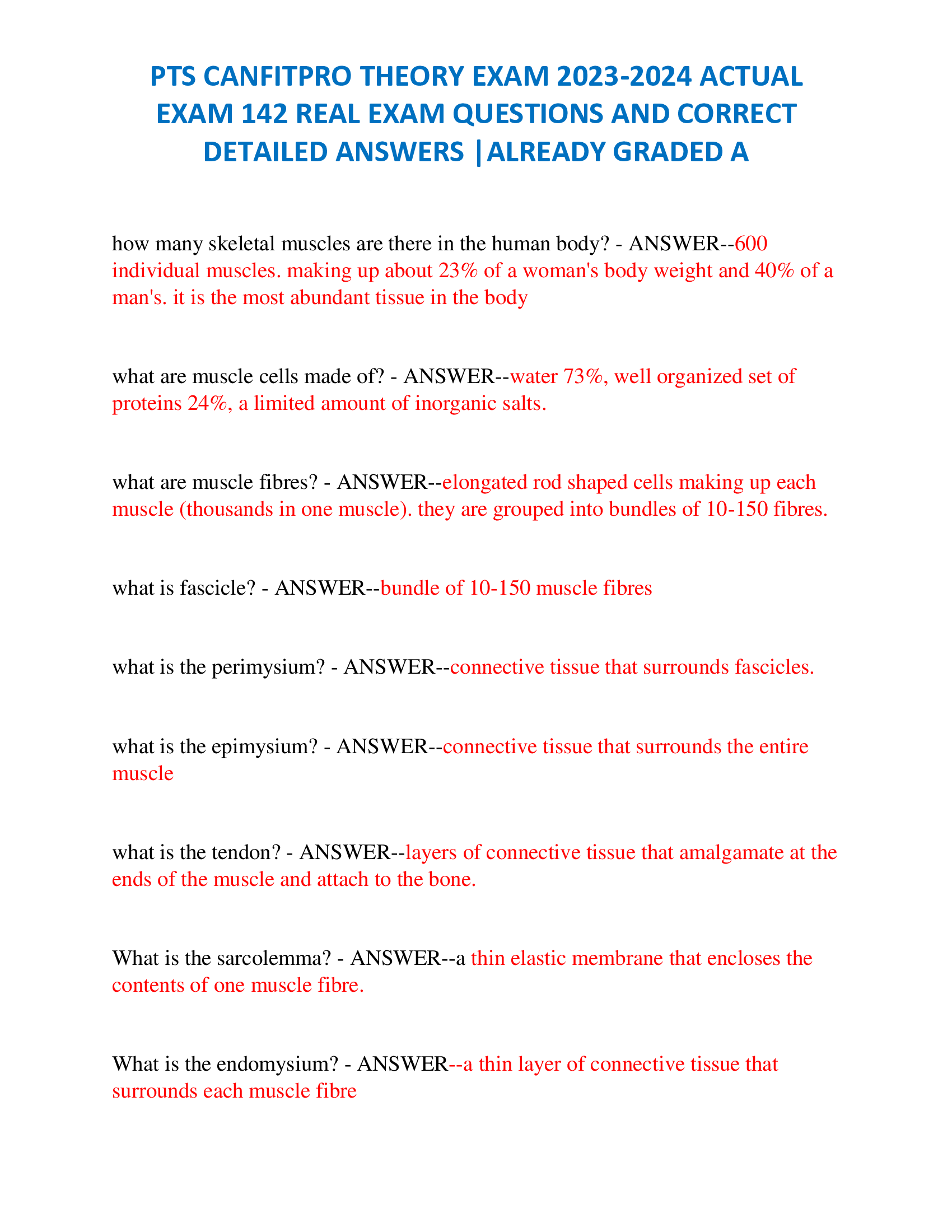 PTS CANFITPRO THEORY EXAM 2023-2024 ACTUAL  EXAM 142 REAL EXAM QUESTIONS AND CORRECT  DETAILED ANSWERS |ALREADY GRADED A