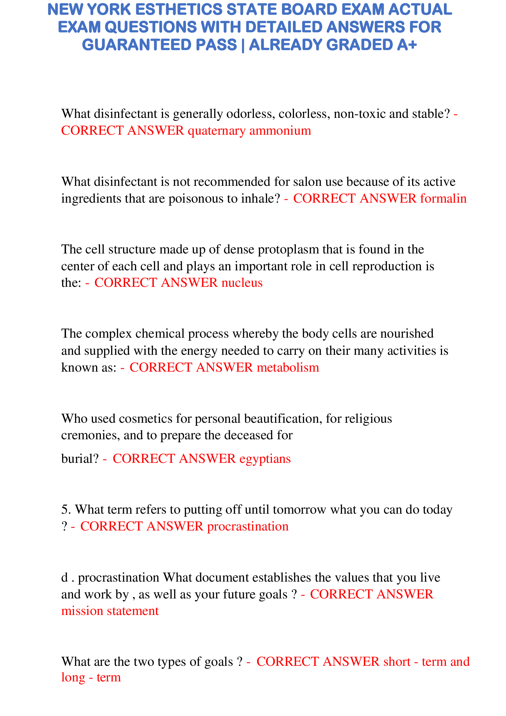 NEW YORK ESTHETICS STATE BOARD EXAM ACTUAL  EXAM QUESTIONS WITH DETAILED ANSWERS FOR  GUARANTEED PASS | ALREADY GRADED A+
