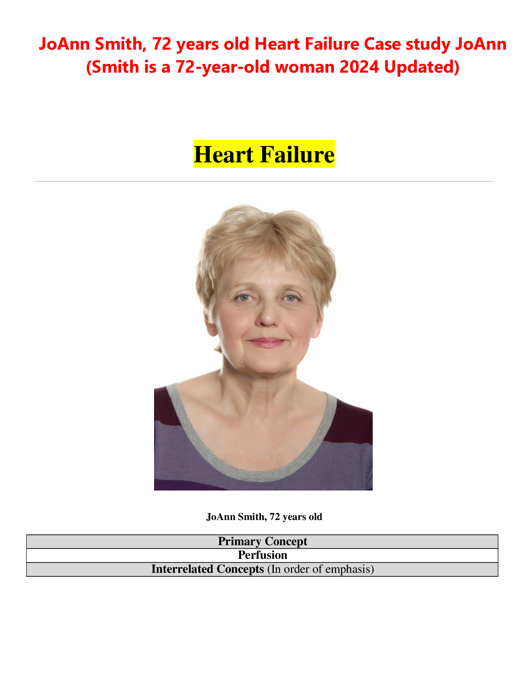 JoAnn Smith, 72 years old Heart Failure Case study JoAnn  (Smith is a 72-year-old woman 2026 Updated)