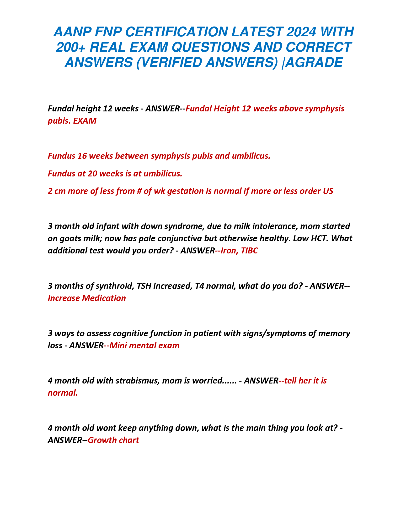 AANP ACTUAL EXAM QUESTIONS LATEST UPDATE 2026 WITH CORRECT DETAILED AND VERIFIED ANSWERS/A+ GRADE