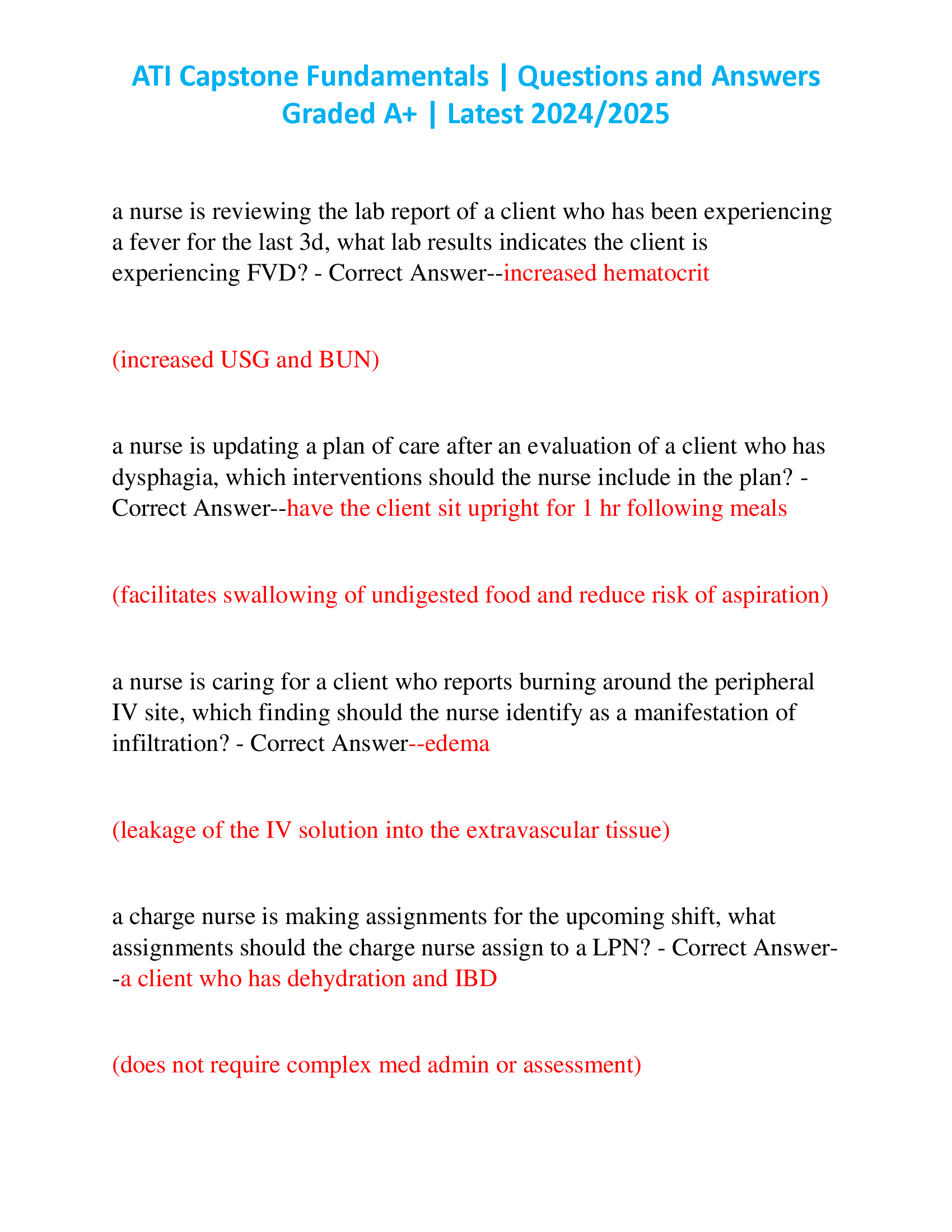 ATI Capstone Fundamentals | Questions and Answers  Graded A+ | Latest 2024, 2026