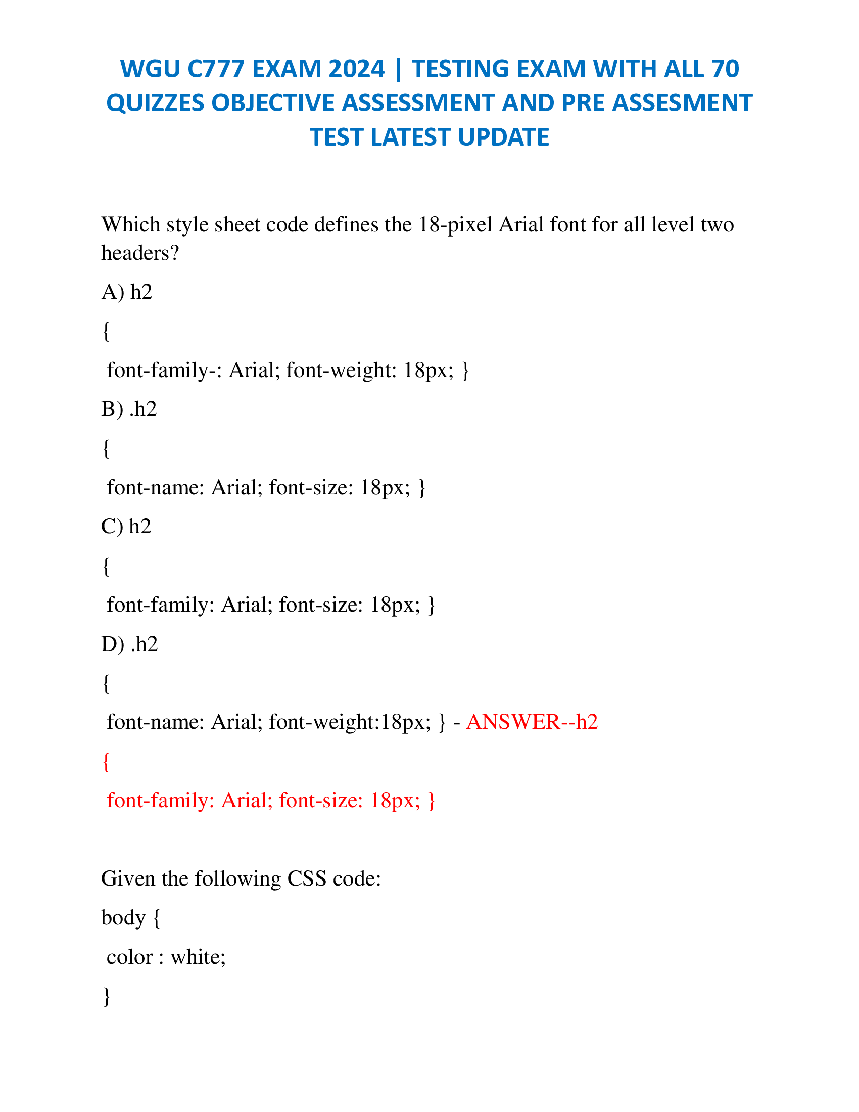WGU C777 EXAM 2024 | TESTING EXAM WITH ALL 70 QUIZZES OBJECTIVE ASSESSMENT AND PRE ASSESMENT TEST LATEST UPDATE