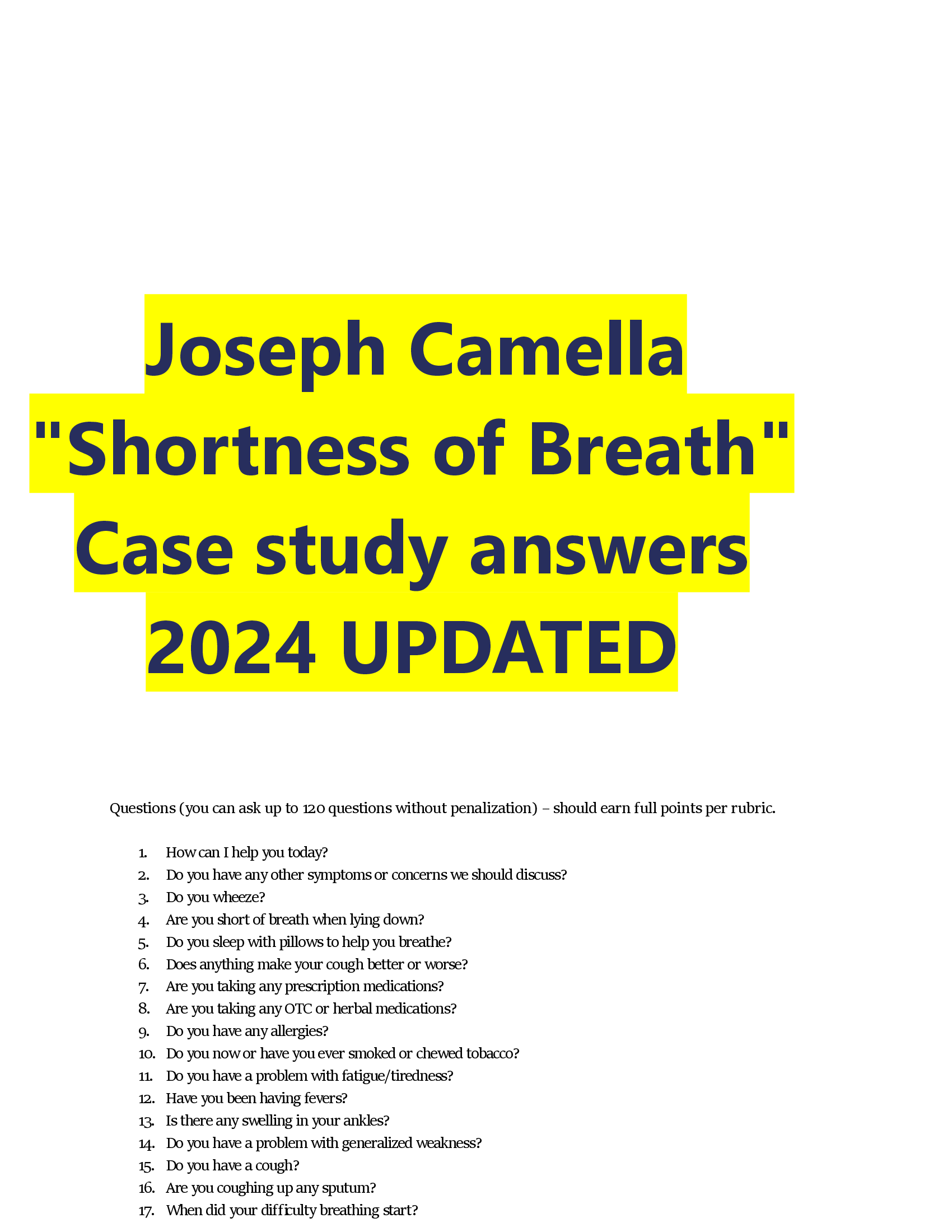 Joseph Camella Shortness of Breath iHuman  Case Study 2023, 2024