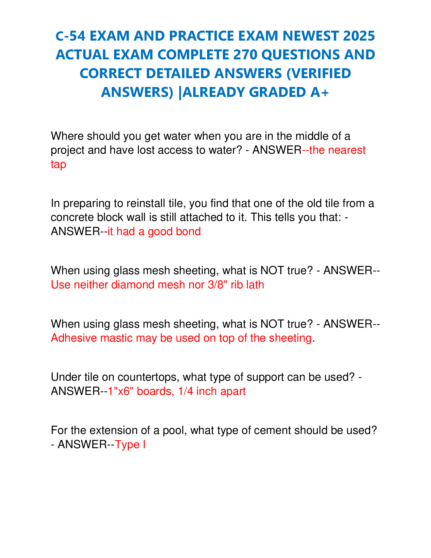 C-54 EXAM AND PRACTICE EXAM NEWEST 2026  ACTUAL EXAM COMPLETE 270 QUESTIONS AND  CORRECT DETAILED ANSWERS (VERIFIED  ANSWERS) |ALREADY GRADED A+
