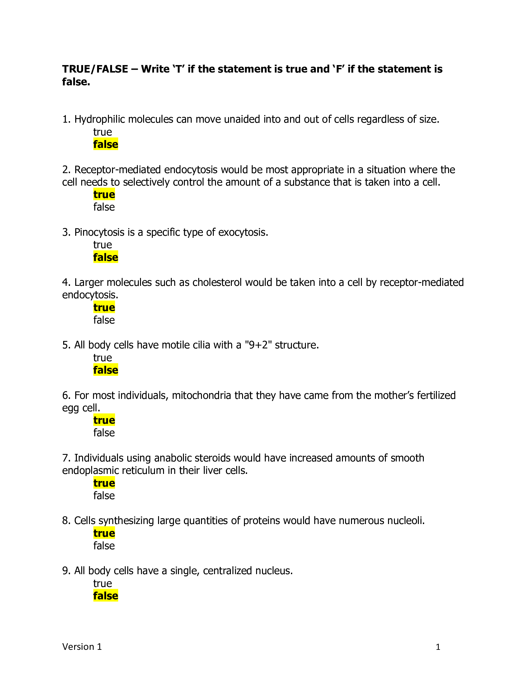 Physiology Ch03 Test Bank