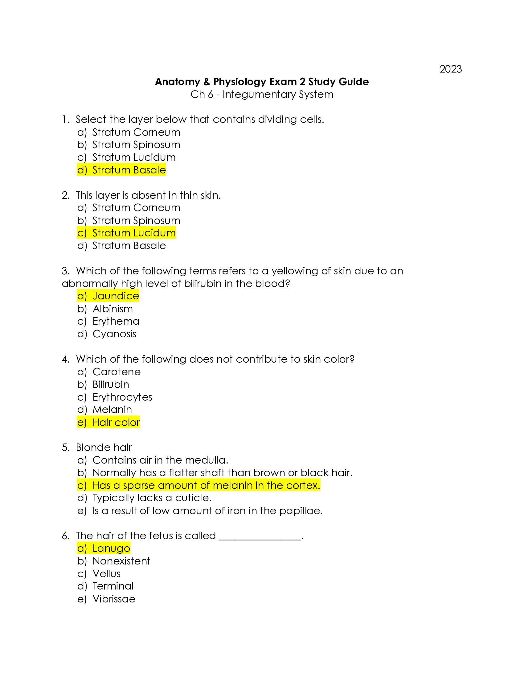 Anatomy & Physiology Exam 2