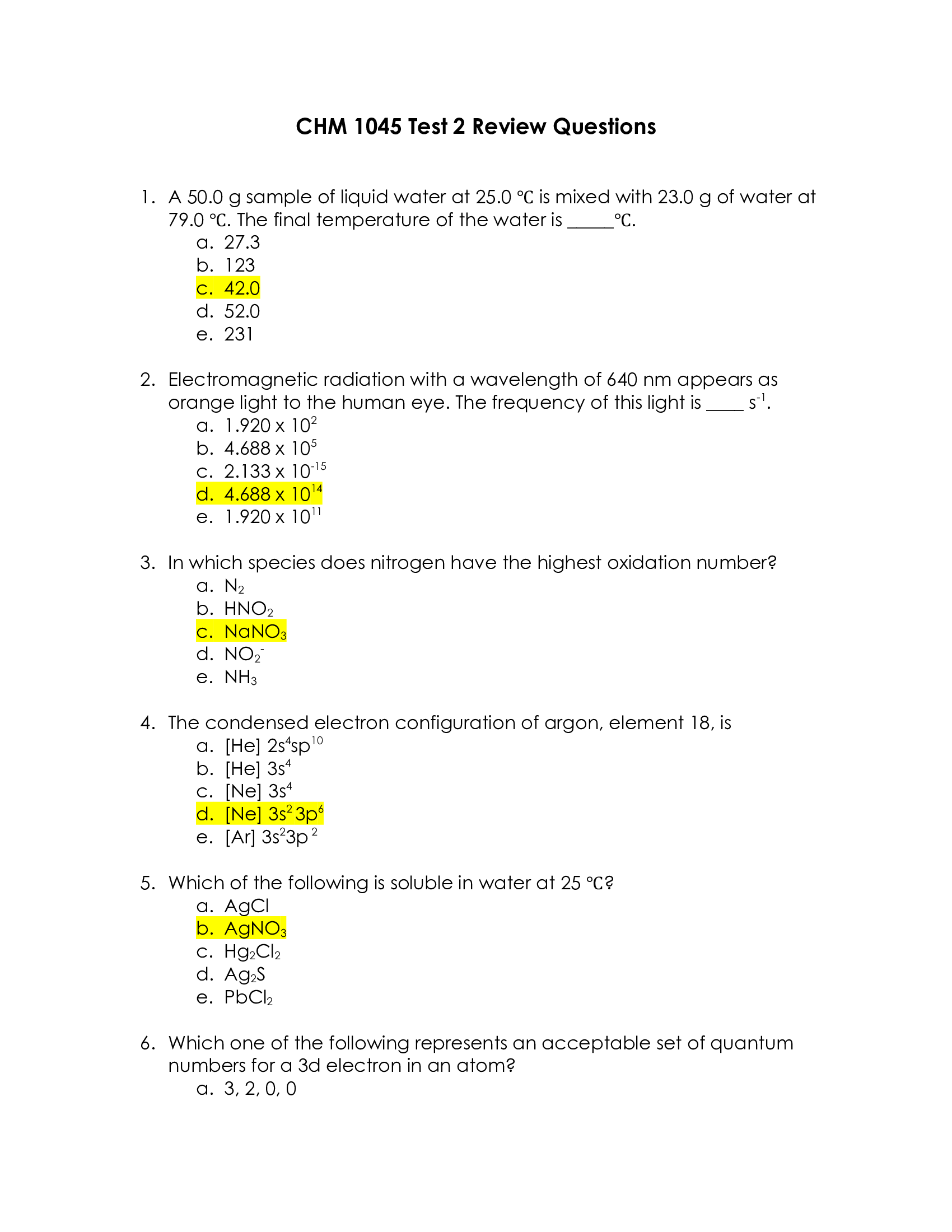 General Chemistry CHM1045 Exam 2 Review MDC 2026 | Complete Questions with Answers