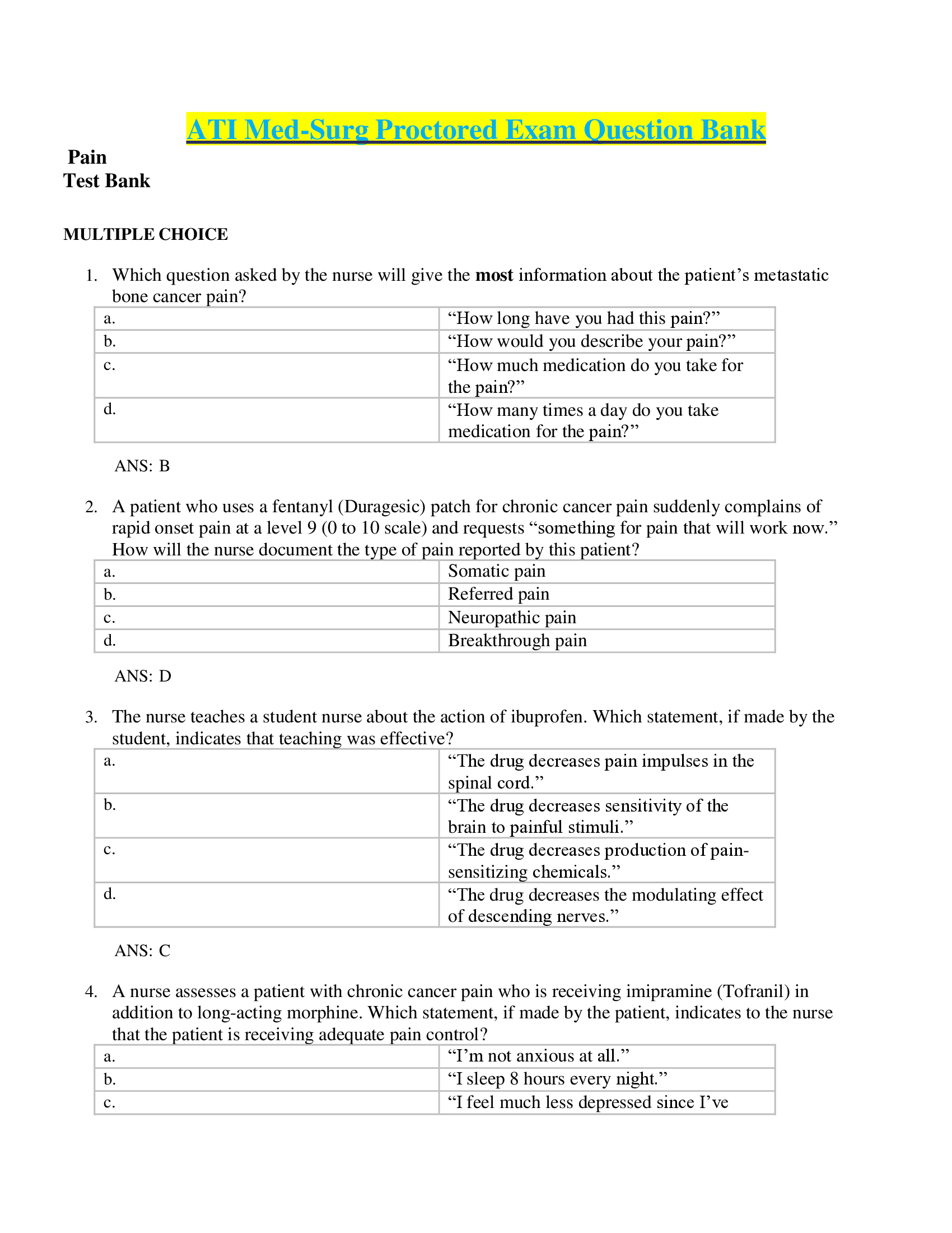 ATI Med-Surg Proctored Exam Question and answers grade A+ RN | PN