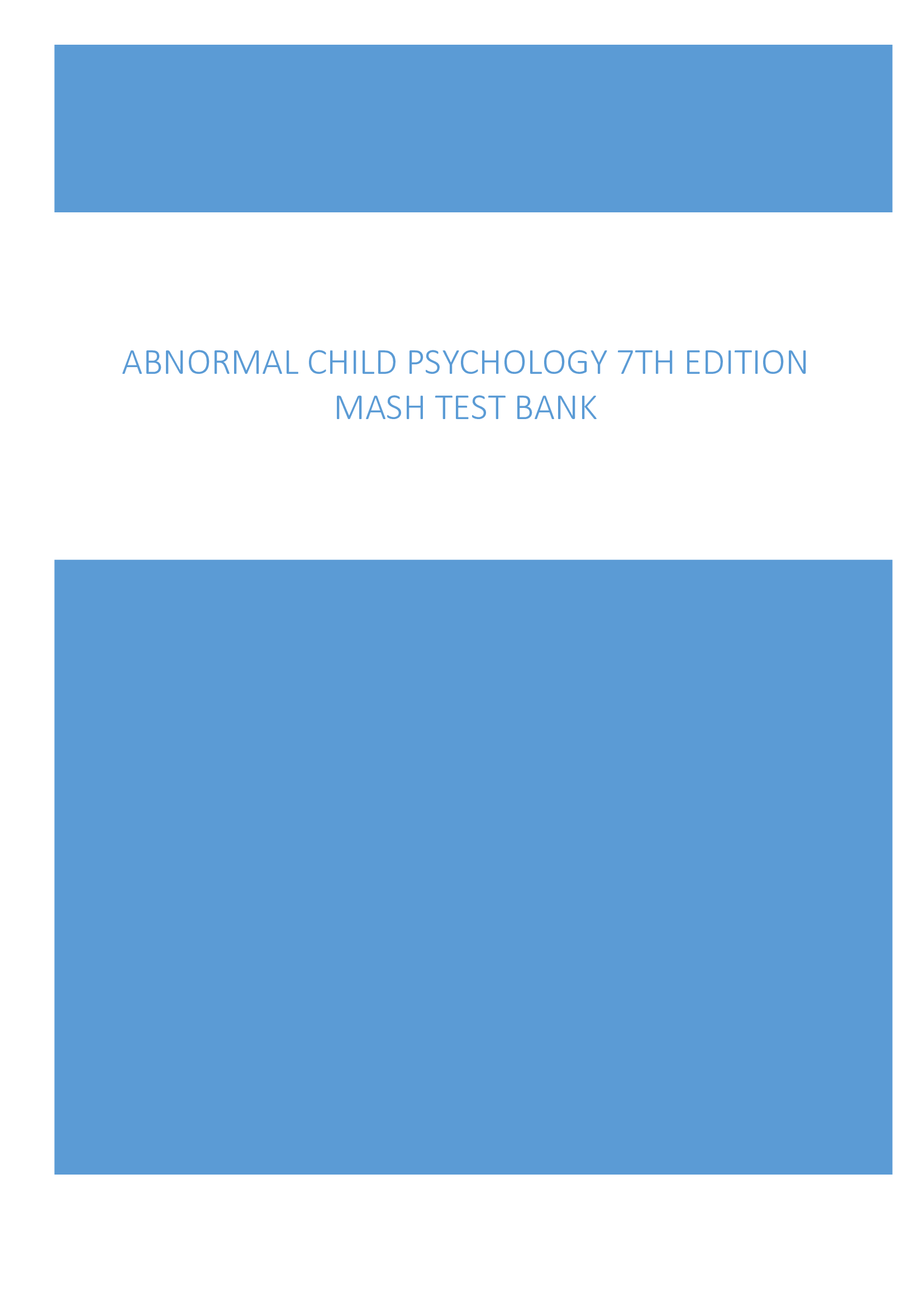 Abnormal Child Psychology 7th Edition Mash Test Bank