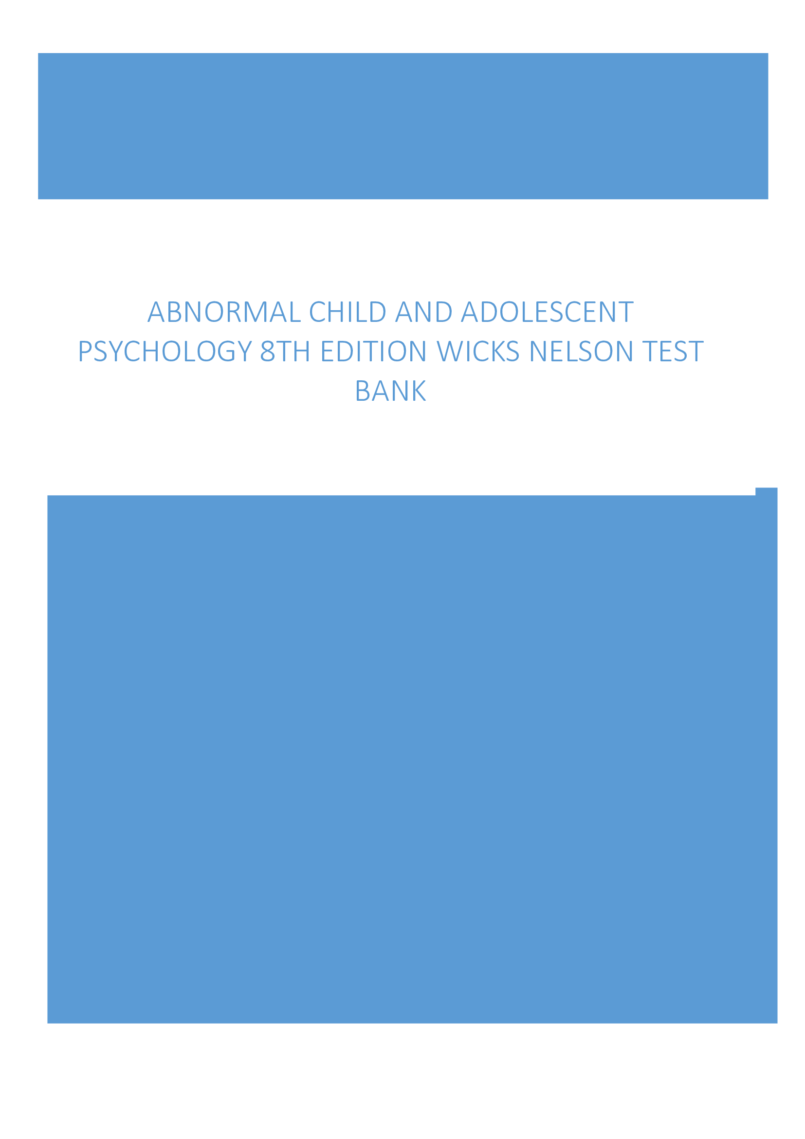 Abnormal Child and Adolescent Psychology 8th Edition Wicks Nelson Test Bank
