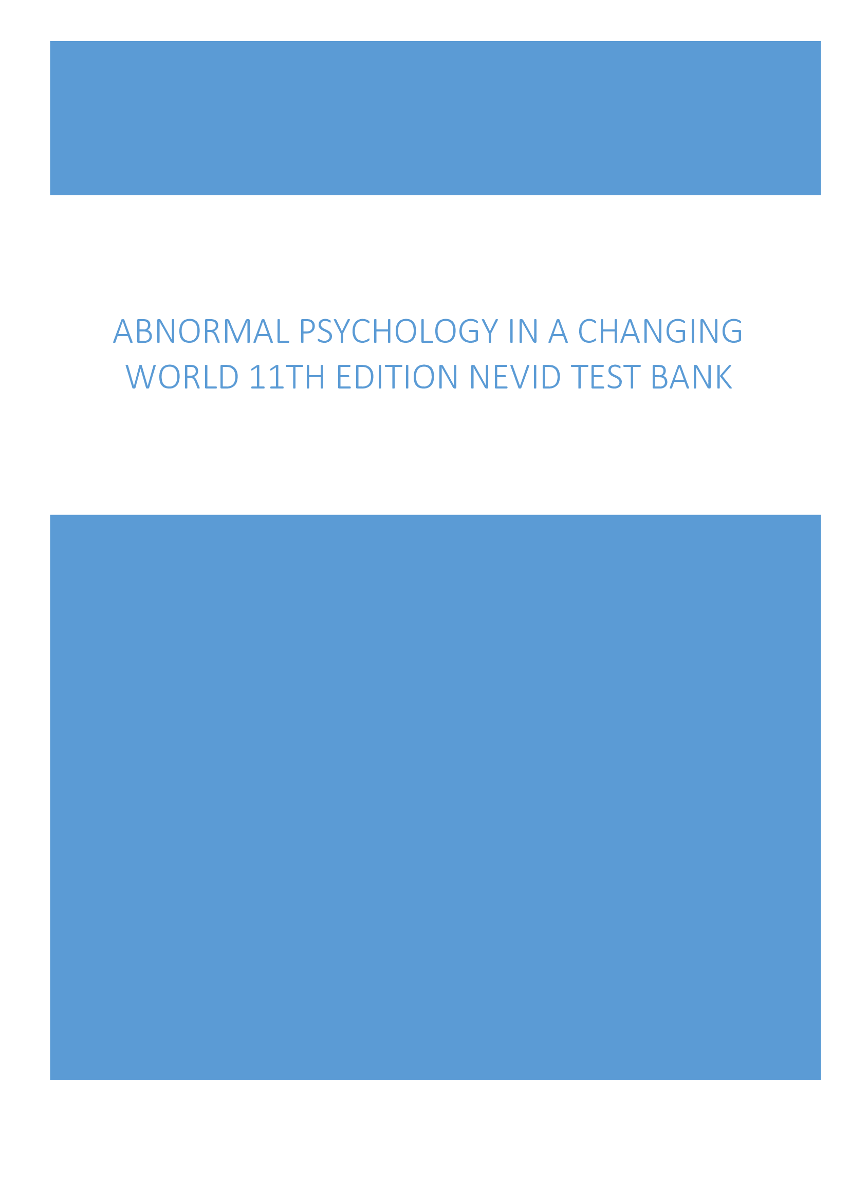 Abnormal Psychology in a Changing World 11th Edition Nevid Test Bank