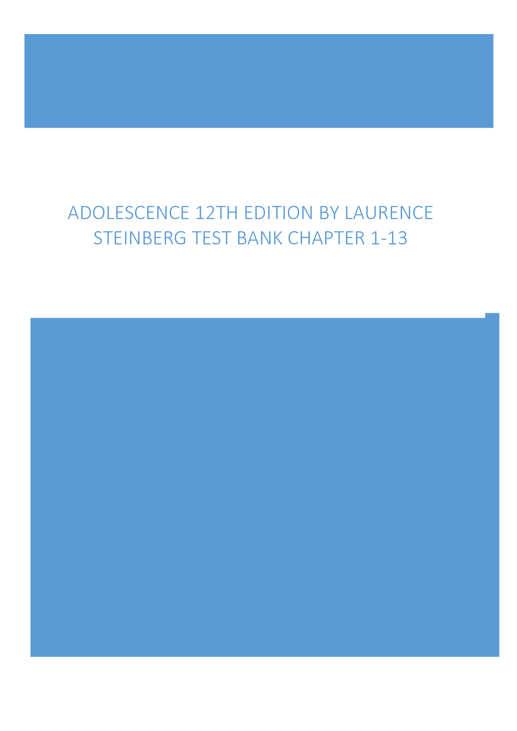 Adolescence 12th Edition By Laurence Steinberg Test Bank Chapter 1-13
