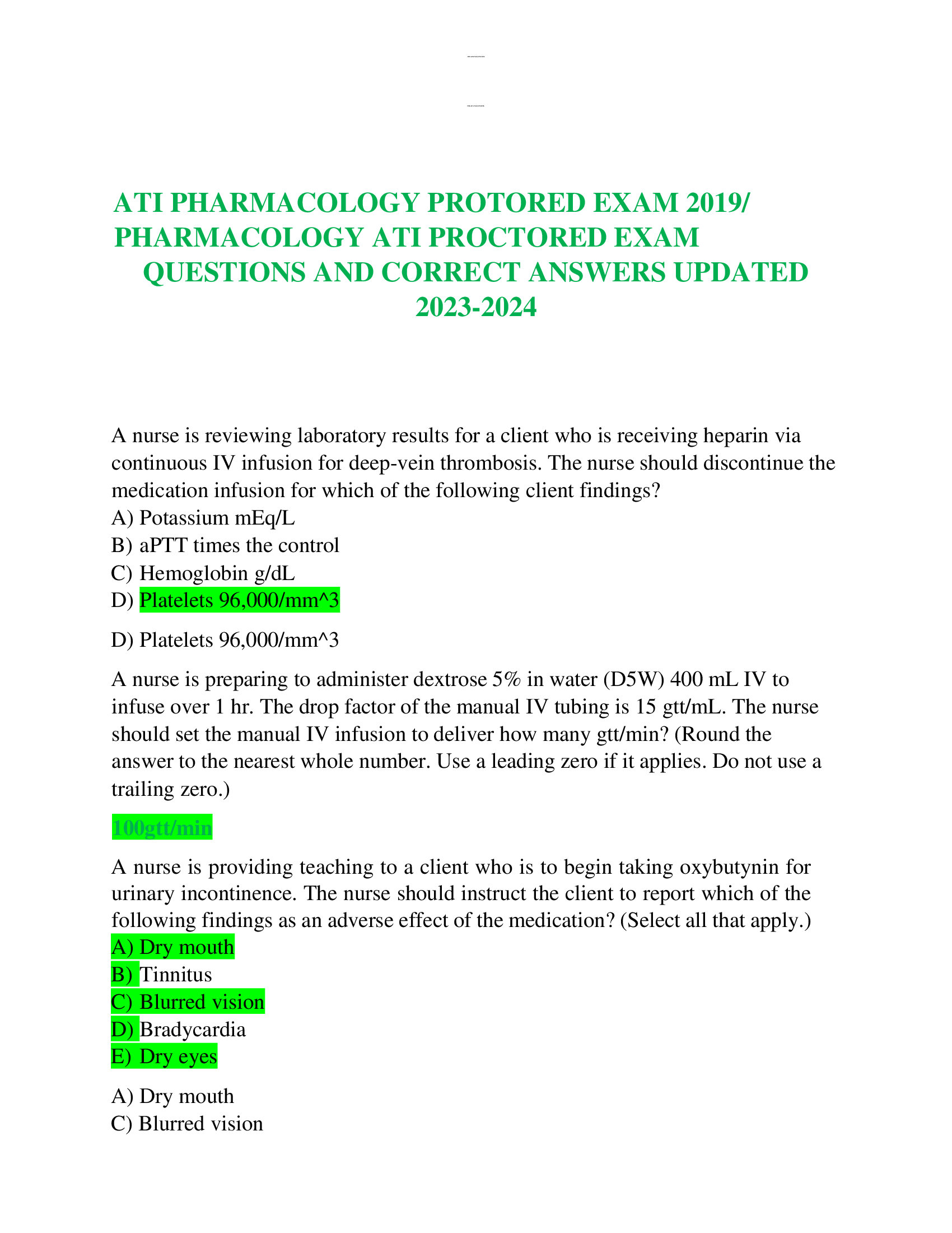 ATI PHARMACOLOGY PROTORED