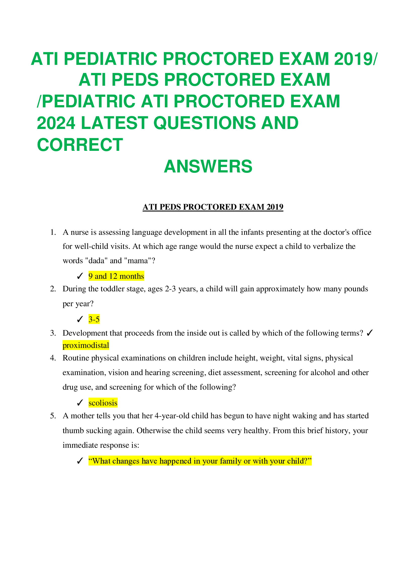 ATI PEDIATRIC PROCTORED