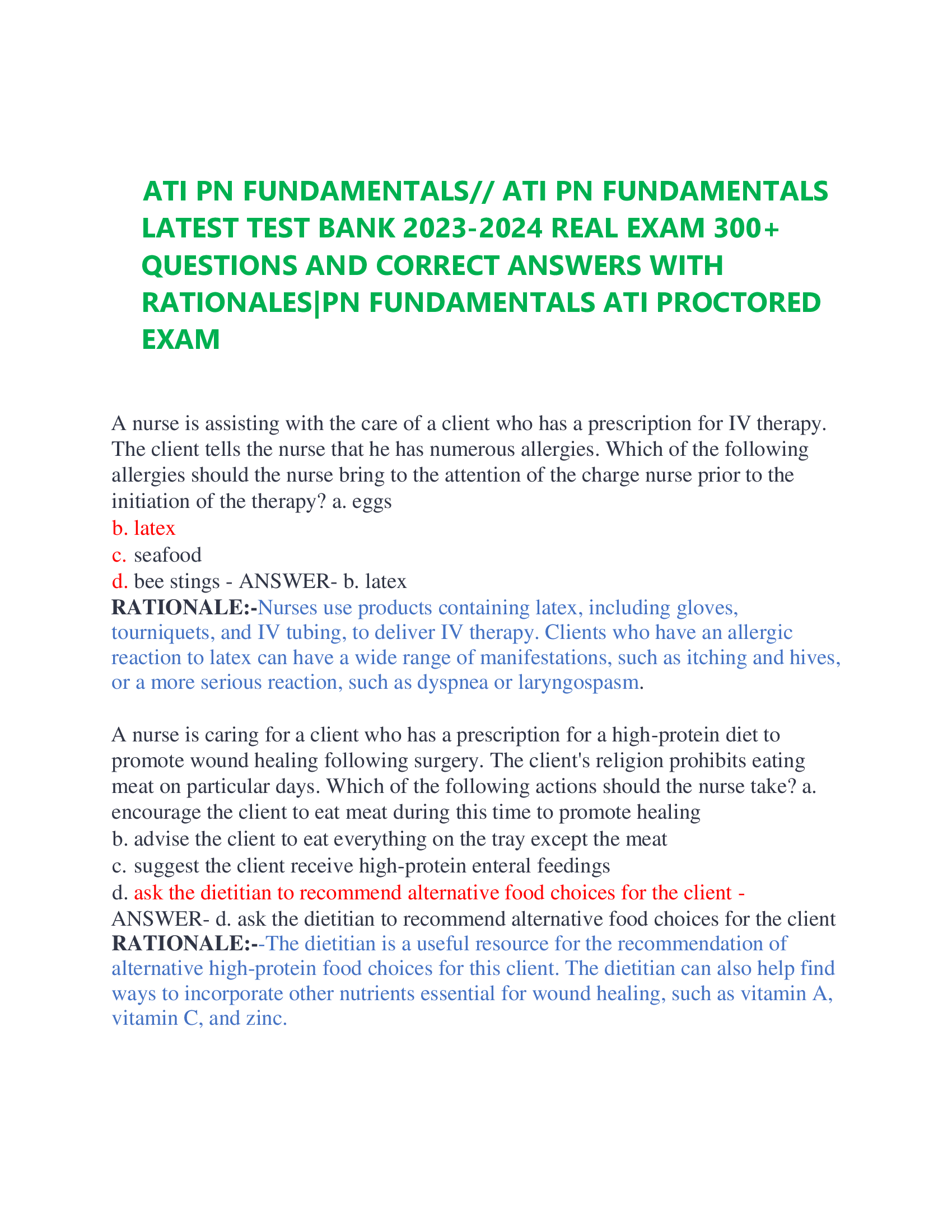 ATI PN FUNDAMENTALS 2024 (Questions with verified answers)