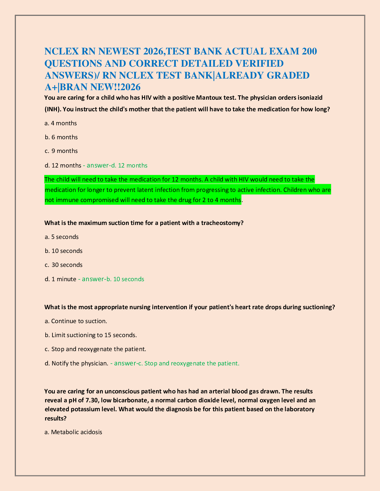 NCLEX RN NEWEST 2026,TEST BANK ACTUAL EXAM 200   QUESTIONS AND CORRECT DETAILED VERIFIED  ANSWERS)/ RN NCLEX TEST BANK|ALREADY GRADED  A+|BRAN NEW!!2026