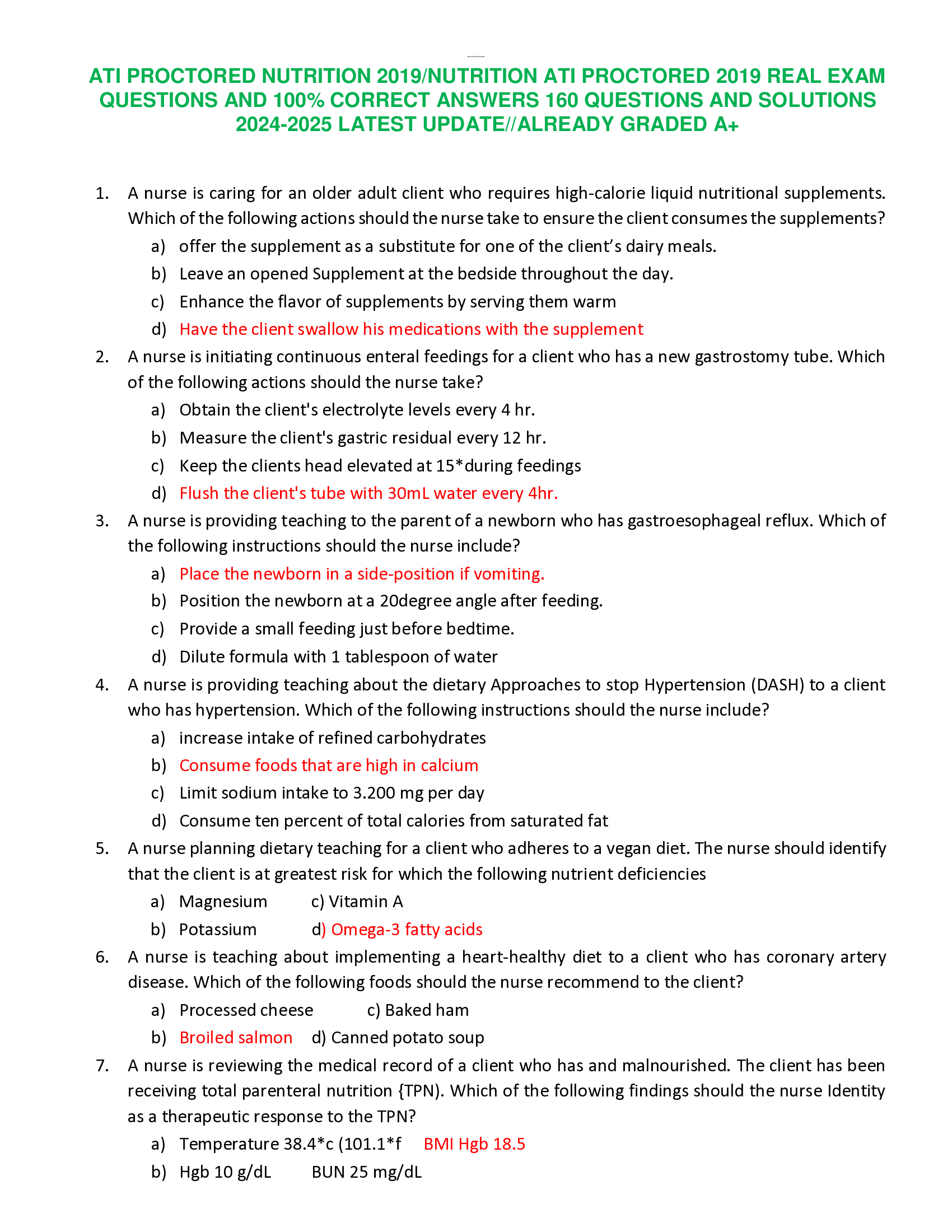 ATI PROCTORED NUTRITION 2019