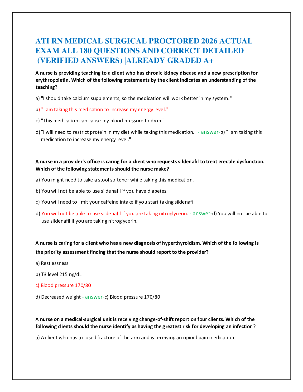 ATI RN MEDICAL SURGICAL PROCTORED 2026 ACTUAL   EXAM ALL 180 QUESTIONS AND CORRECT DETAILED    (VERIFIED ANSWERS) |ALREADY GRADED A+