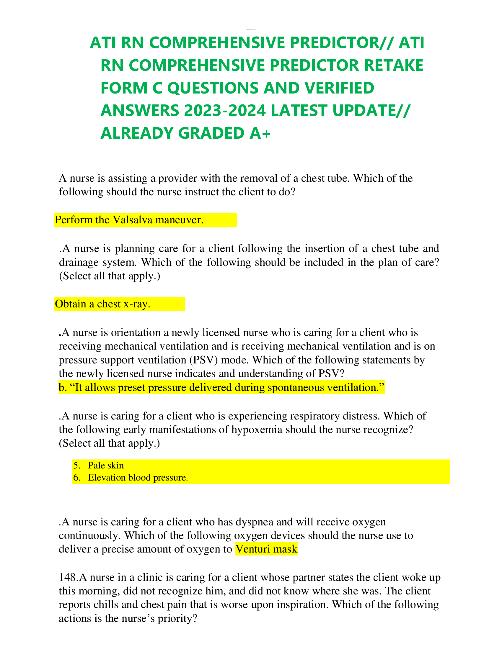 ATI RN COMPREHENSIVE PREDICTOR/ RETAKE FORM C