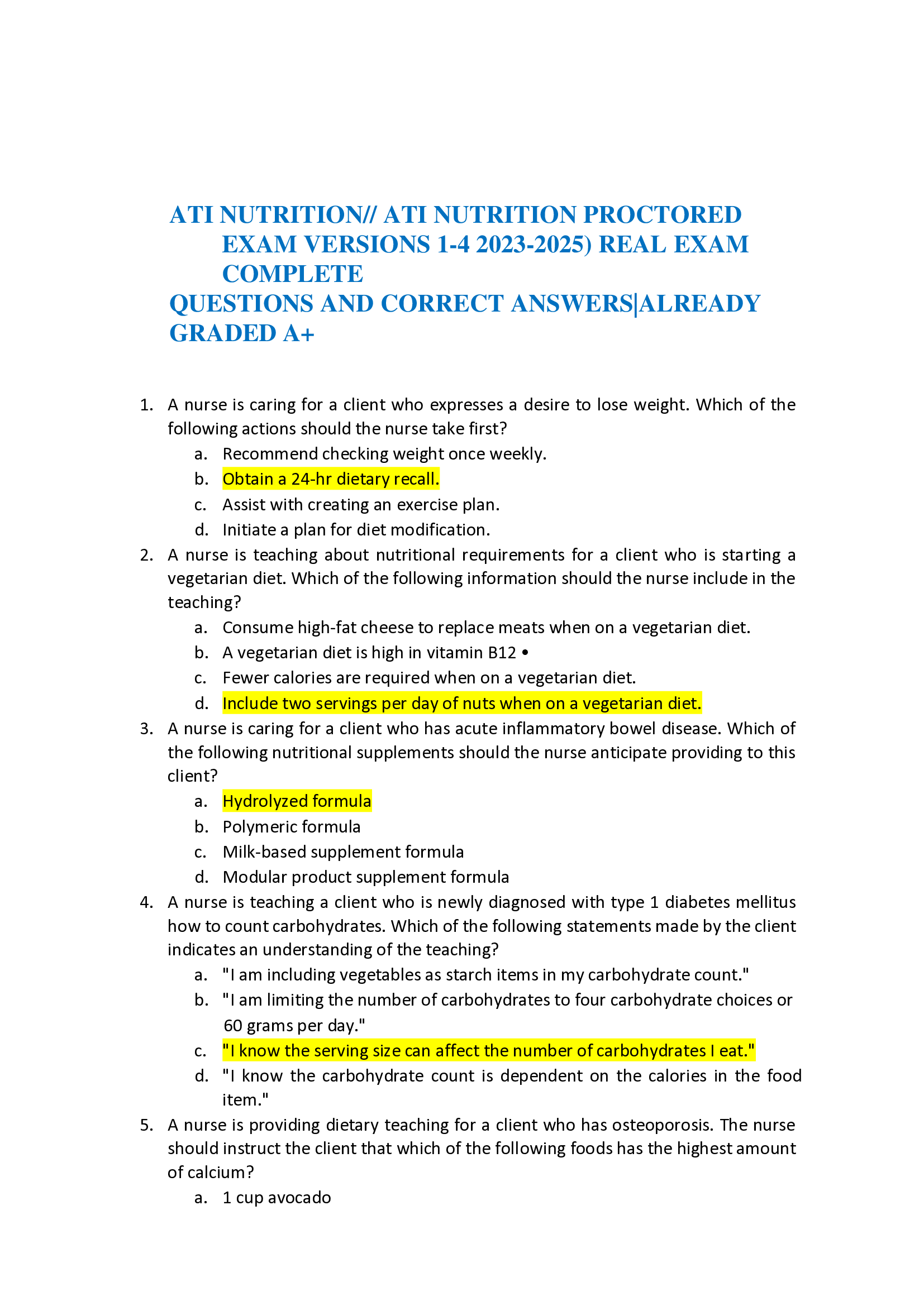 ATI NUTRITION | ATI NUTRITION PROCTORED