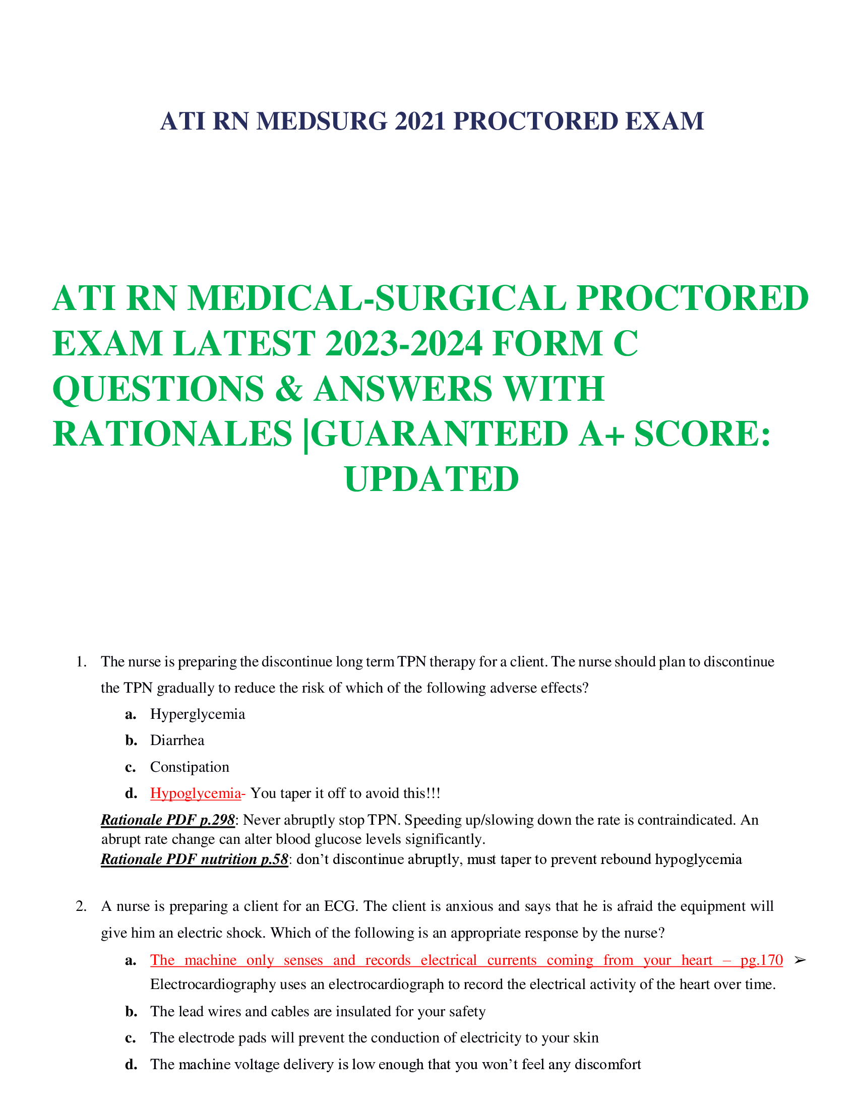 ATI RN MEDICAL-SURGICAL PROCTORED EXAM LATEST 2023-2024 FORM C QUESTIONS & ANSWERS WITH RATIONALES |GUARANTEED A+ SCORE:  UPDATED   The nurse is preparing the discontinue long term TPN therapy for a client. The nurse should plan to discontinue the TPN gradually to reduce the risk of which of the following adverse effects?