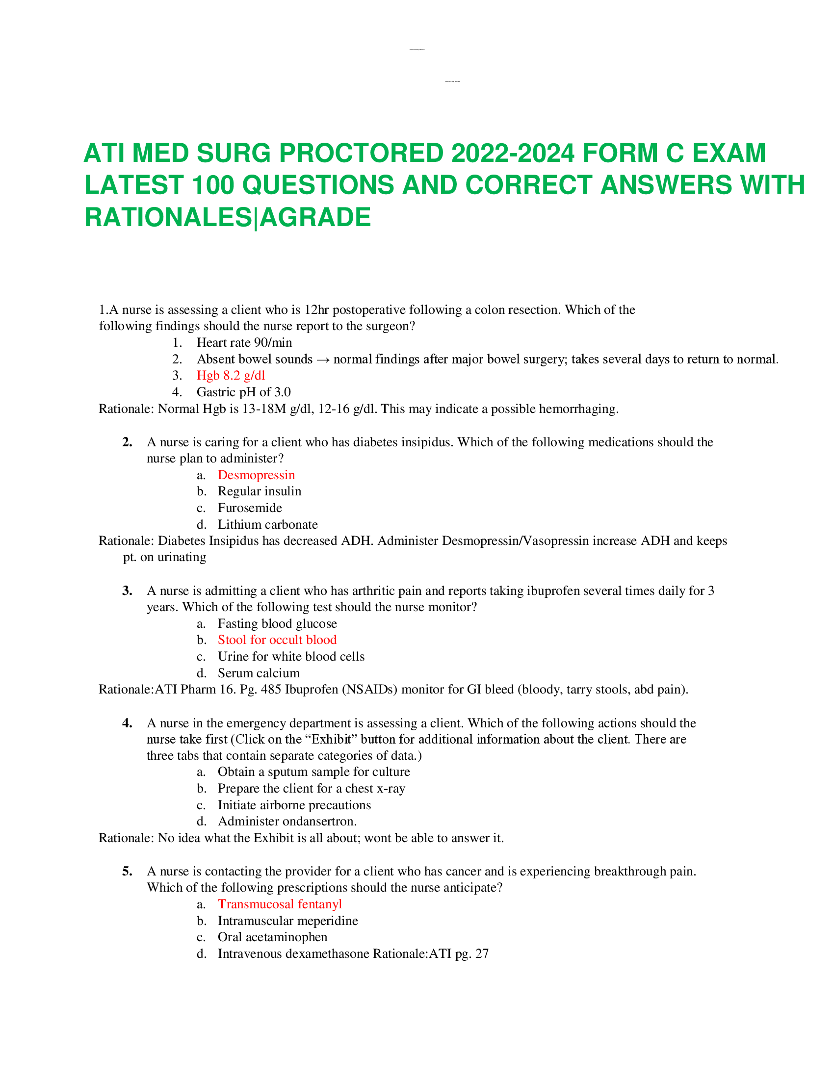 ATI MED SURG PROCTORED