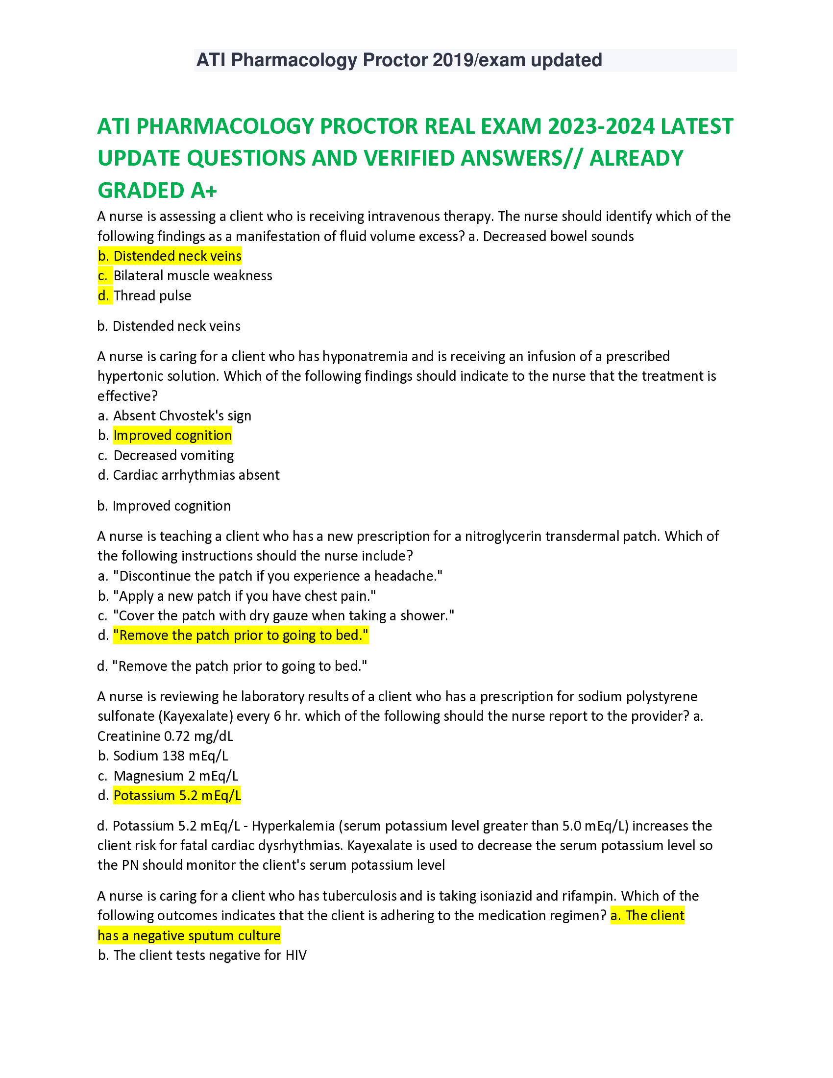 ATI PHARMACOLOGY PROCTOR