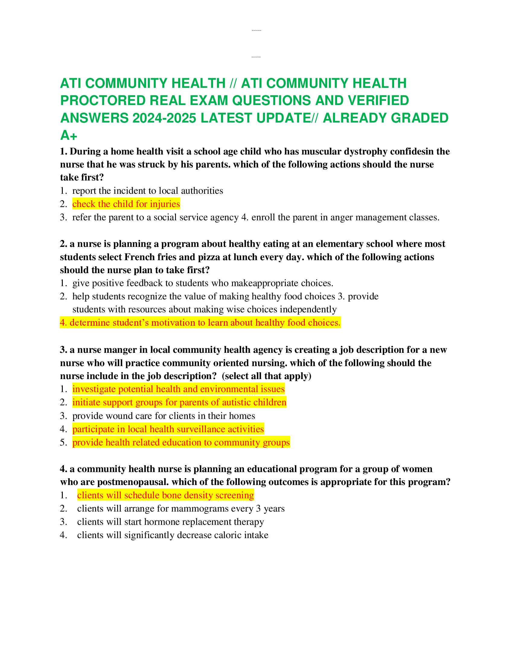 ATI Community Health Proctored REAL EXAM Questions and Verified Answers | Latest Update