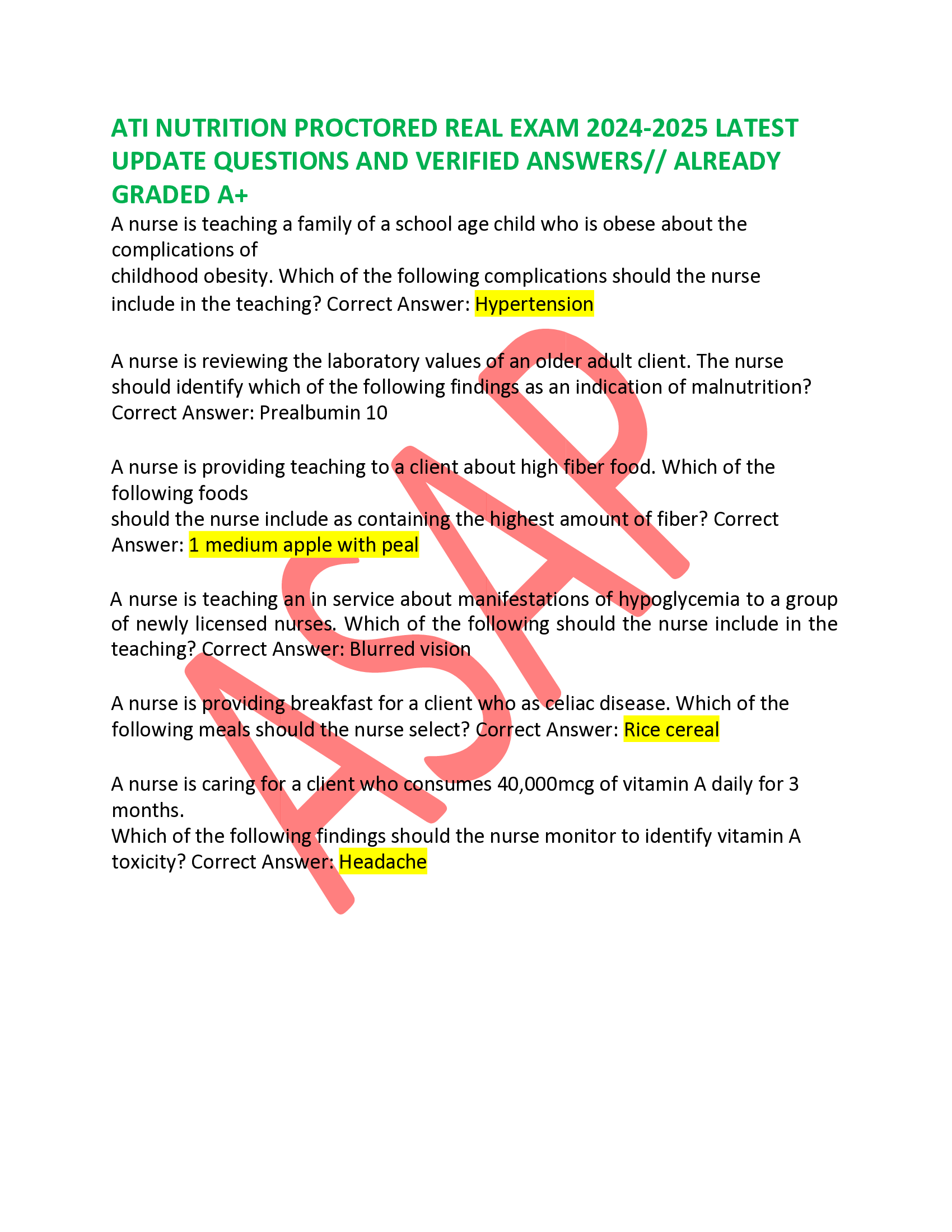 ATI NUTRITION PROCTORED