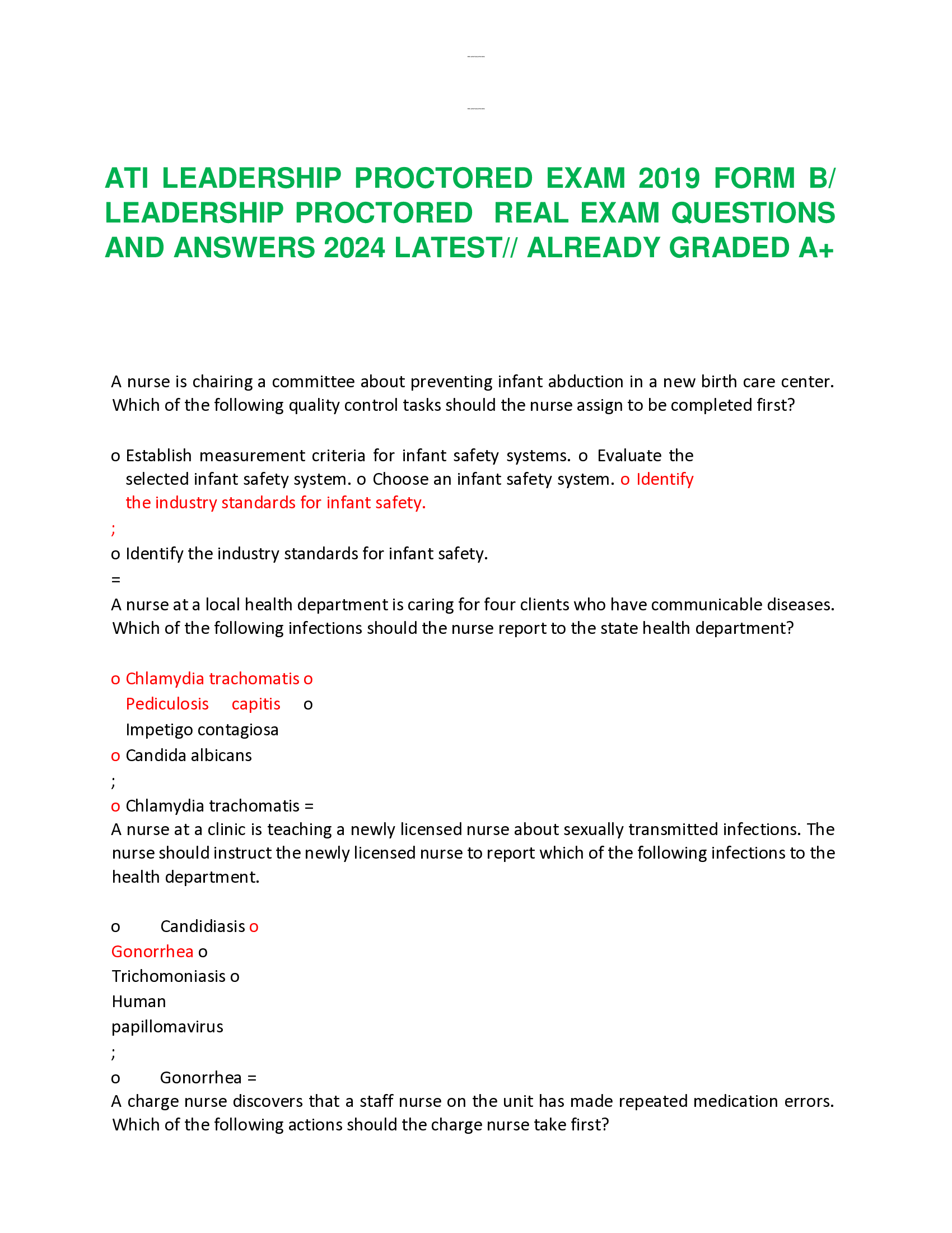 ATI LEADERSHIP PROCTORED
