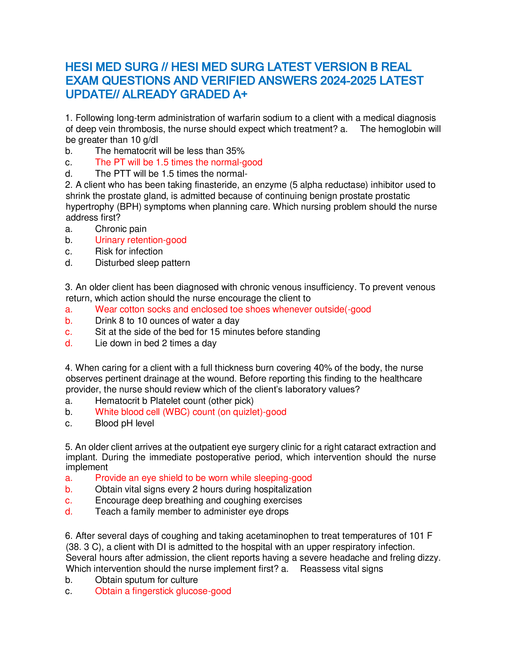 HESI Med Surg Latest Version B Real Exam