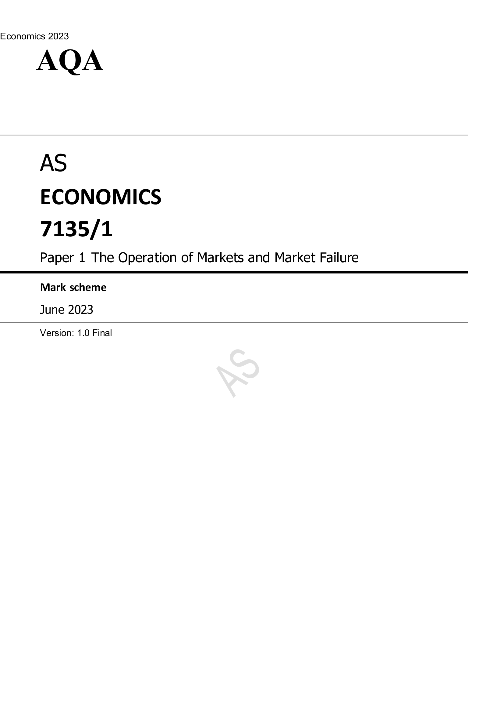 AQA AS ECONOMICS Paper 1June 2023 official mark scheme-7135, 1