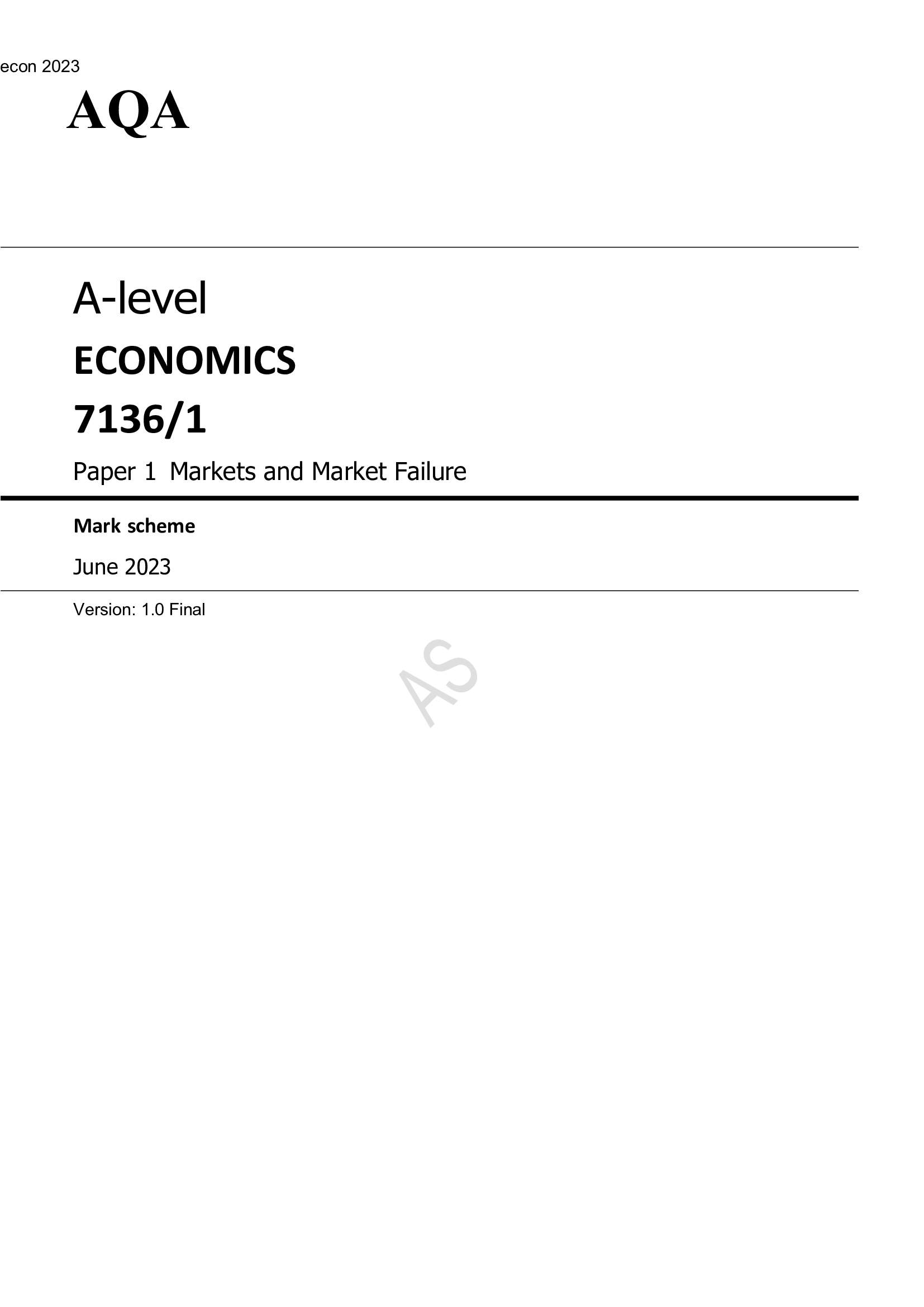 AQA A level ECONOMICS Paper 1 June 2023 official mark scheme-7136, 1