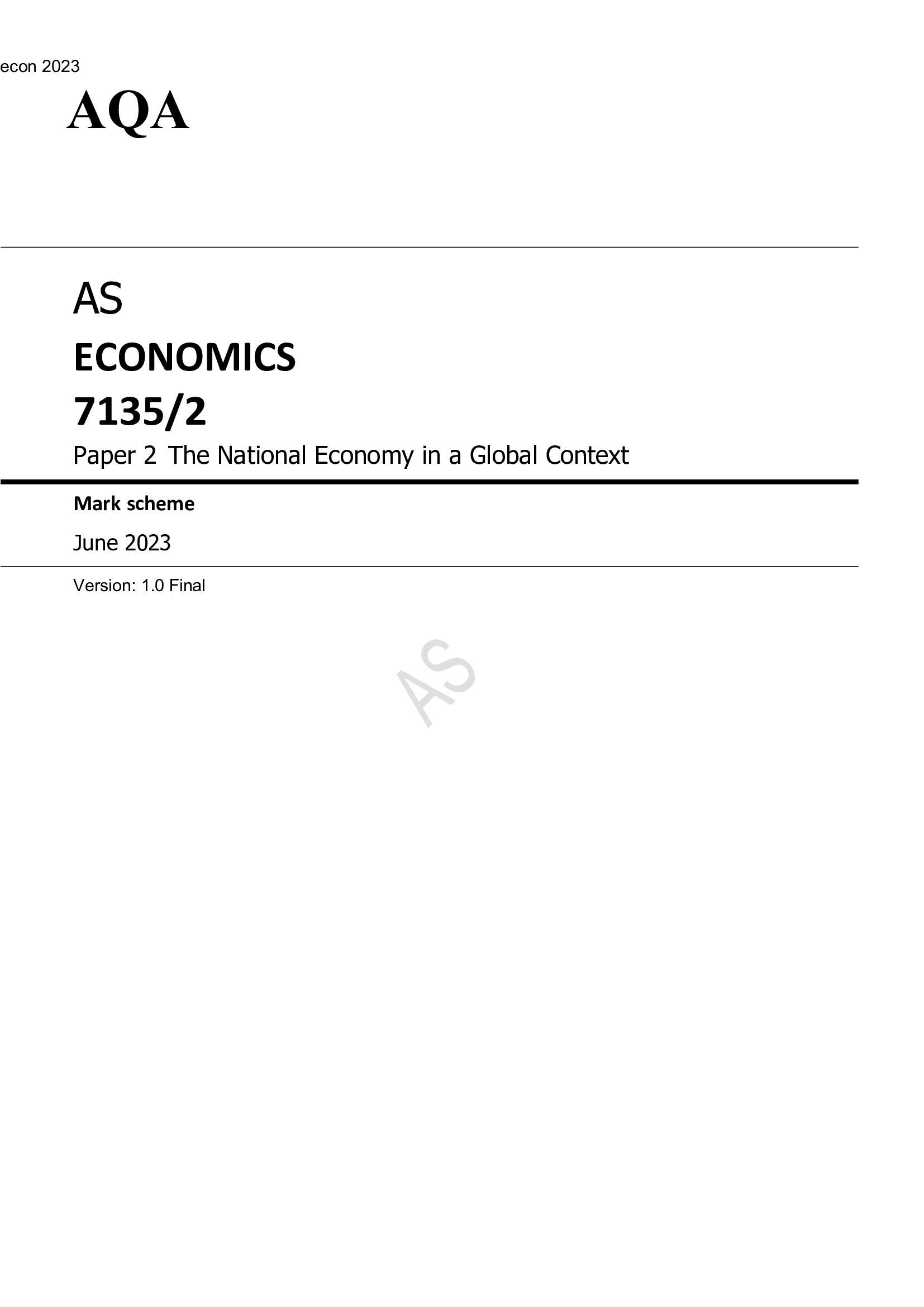 AQA AS ECONOMICS Paper 2June 2023 official mark scheme-7135, 2
