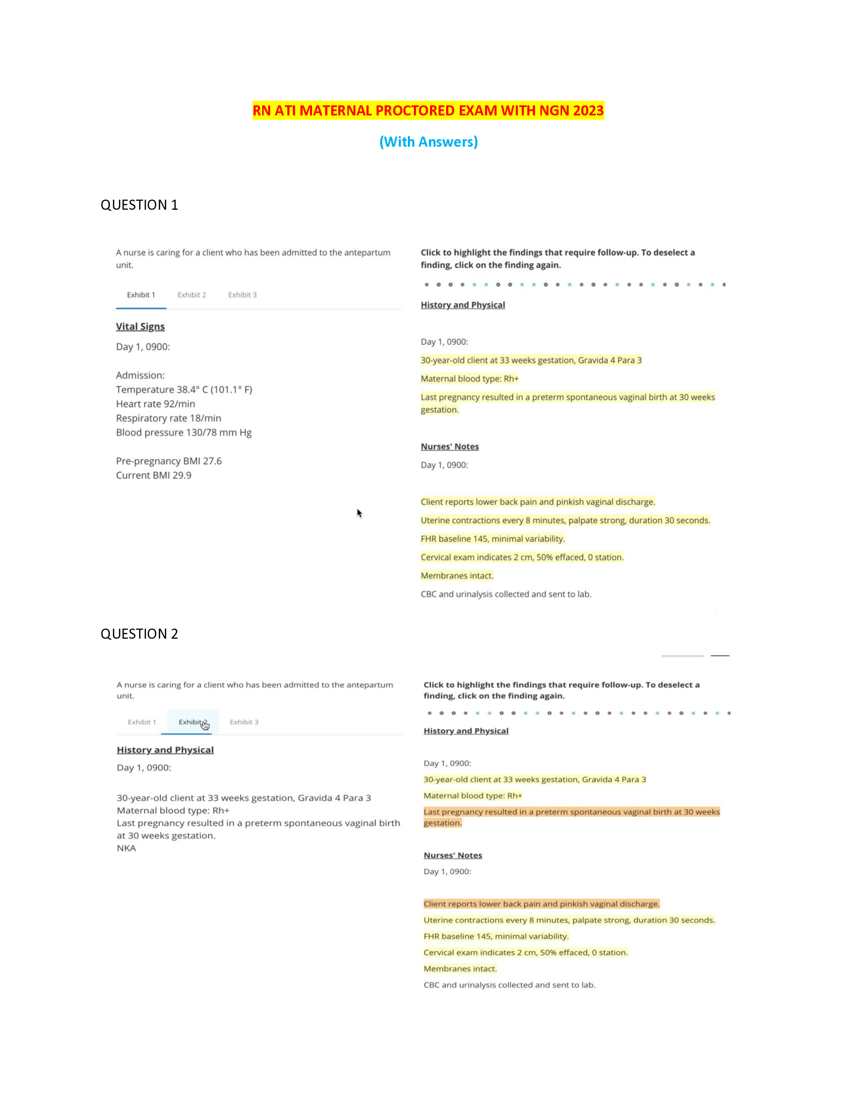 RN ATI MATERNAL PROCTORED EXAM WITH NGN 2023 QUESTIONS AND ANSWERS
