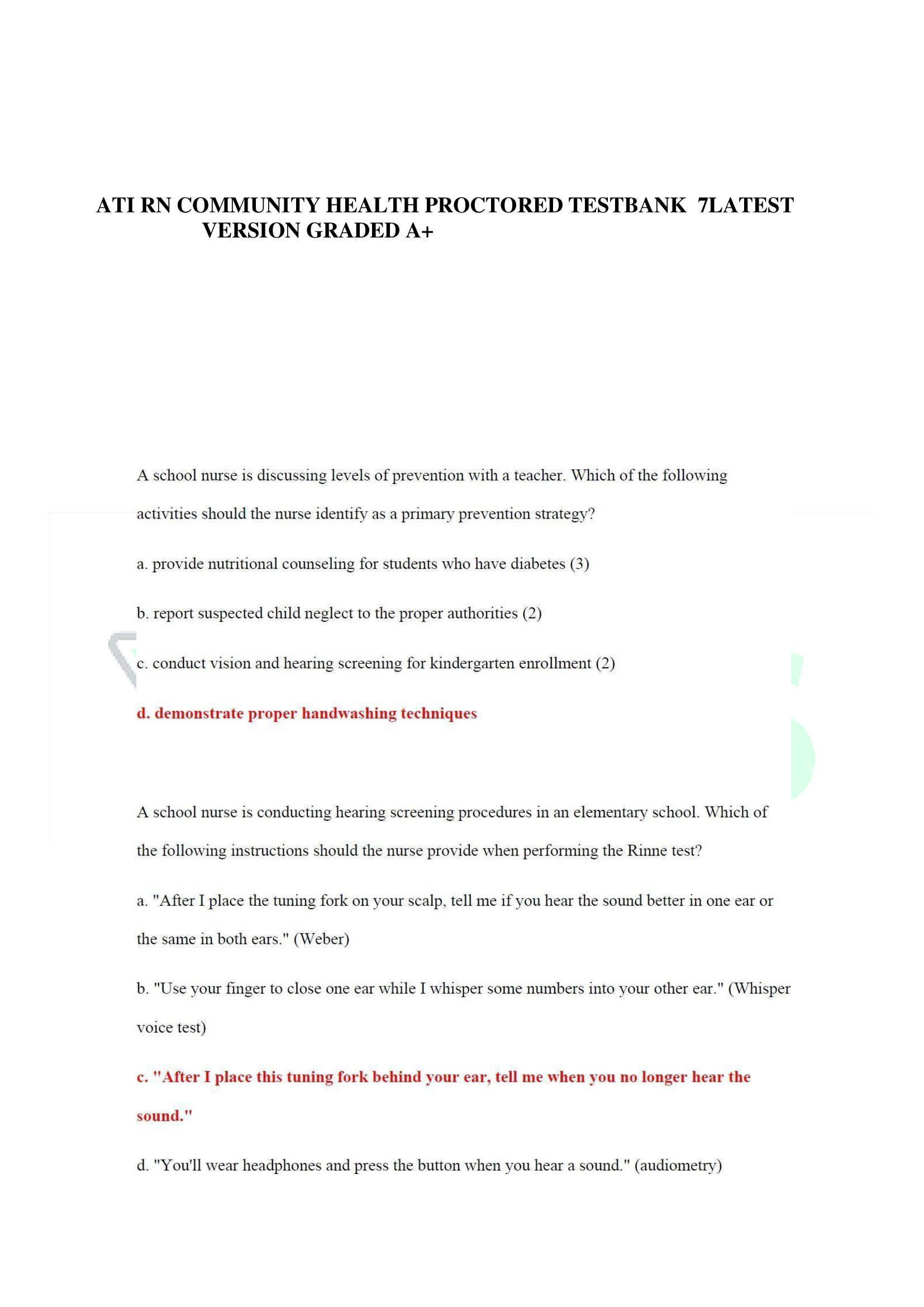 ATI RN Community Health Proctored Test Bank 7 Latest Version Graded A+ 2026 Latest Version