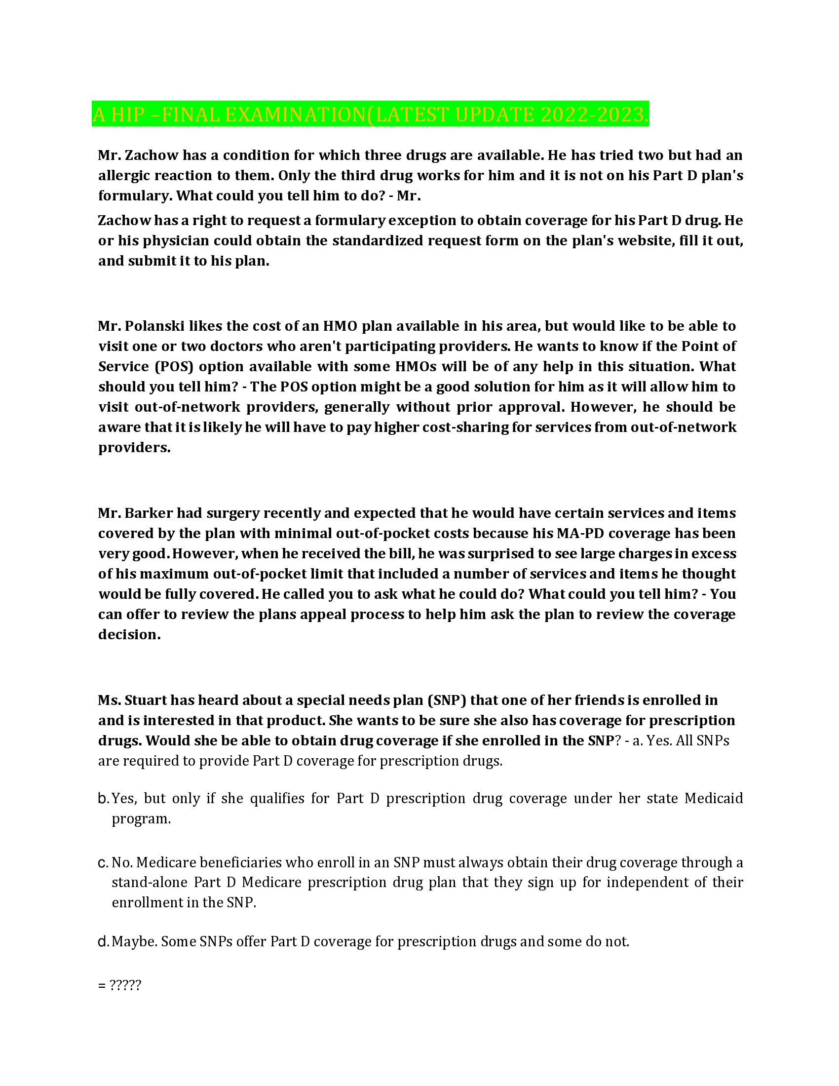 A HIP –FINAL EXAMINATION(LATEST UPDATE 2022-2023.