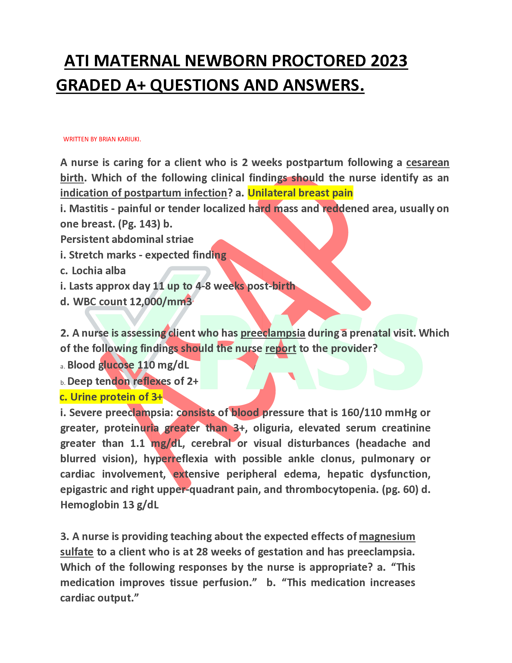 ATI MATERNAL NEWBORN PROCTORED 2023  GRADED A+ QUESTIONS AND ANSWERS.