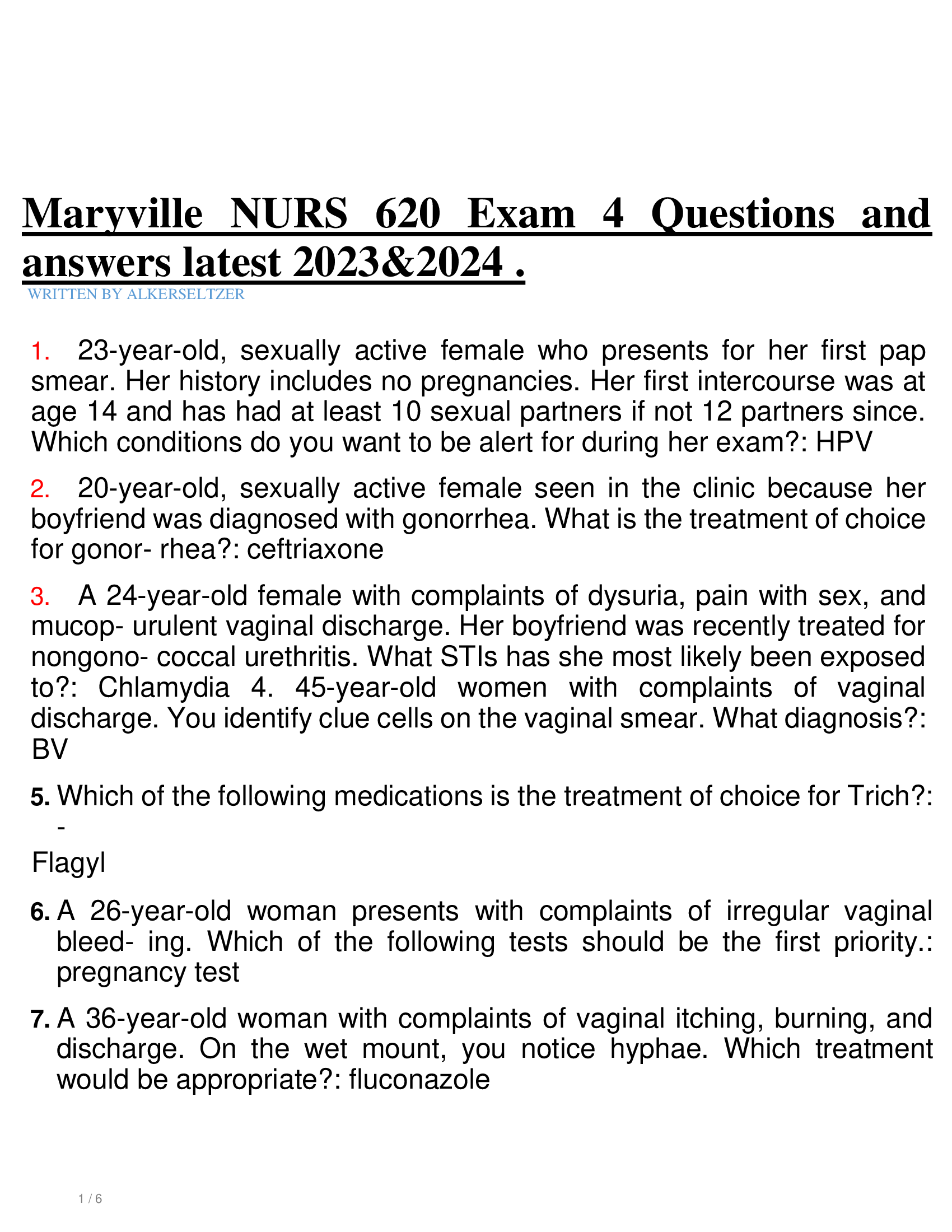 Maryville NURS 620 Exam 4 Questions and  answers latest 2023&2024 .