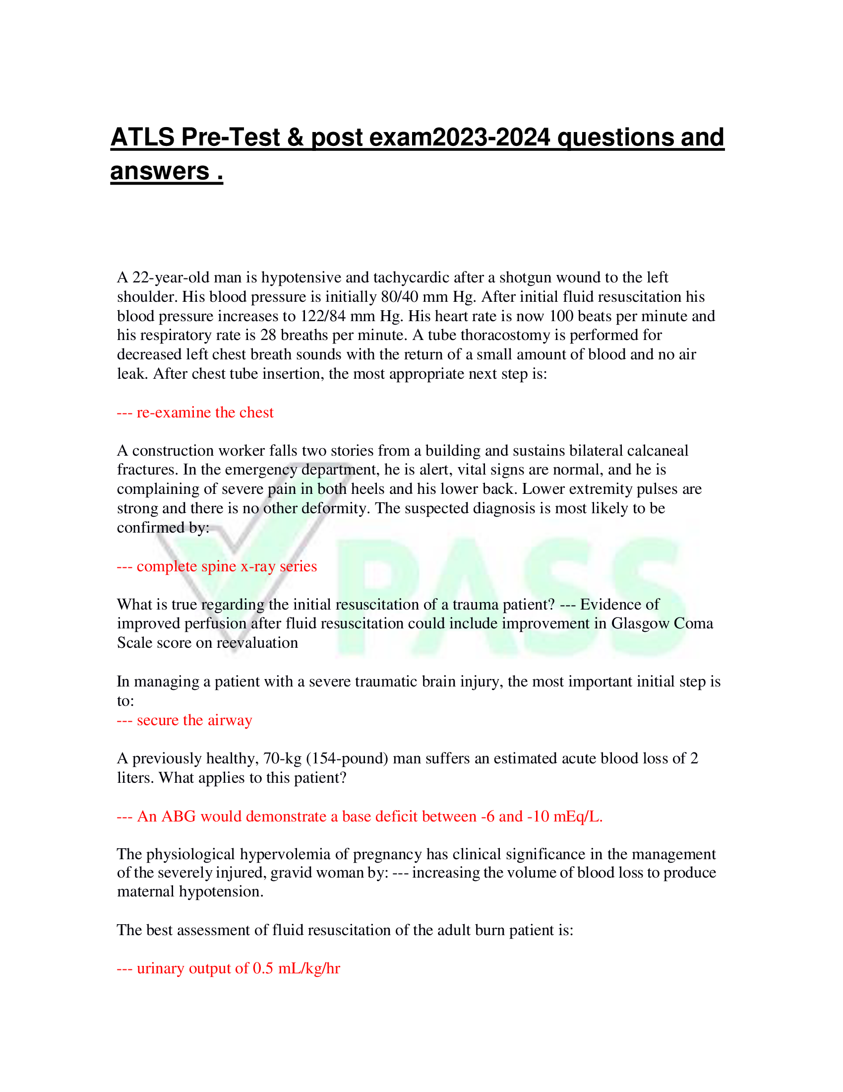 ATLS Pre-Test & post exam2023-2024 questions and  answers .