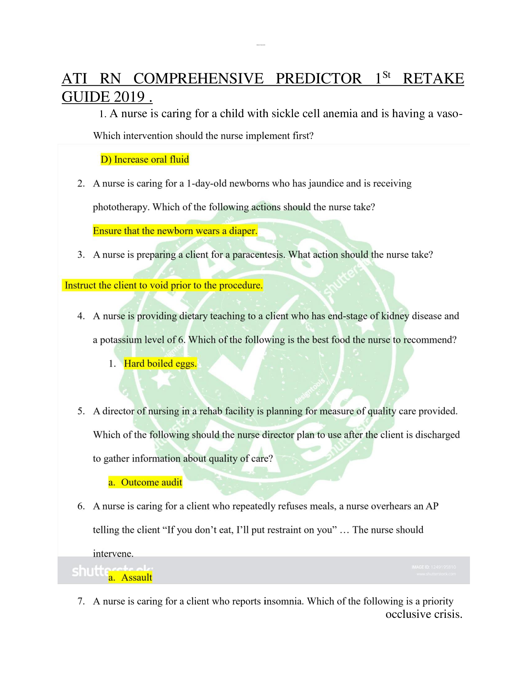 ATI RN COMPREHENSIVE PREDICTOR 1St RETAKE  GUIDE 2019 .
